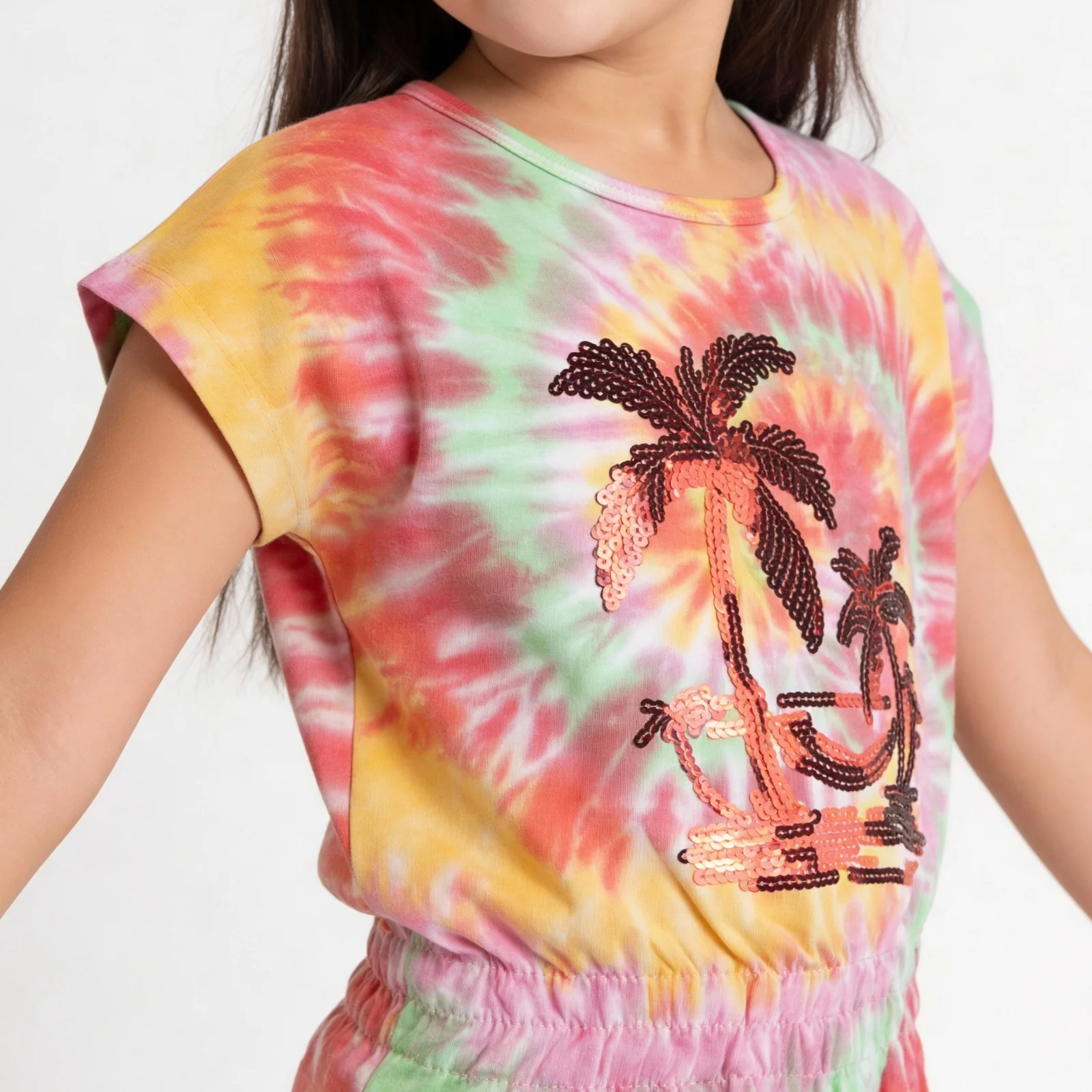 Girls Cotton Embellished Tie & Dye T-Shirt - Image 4