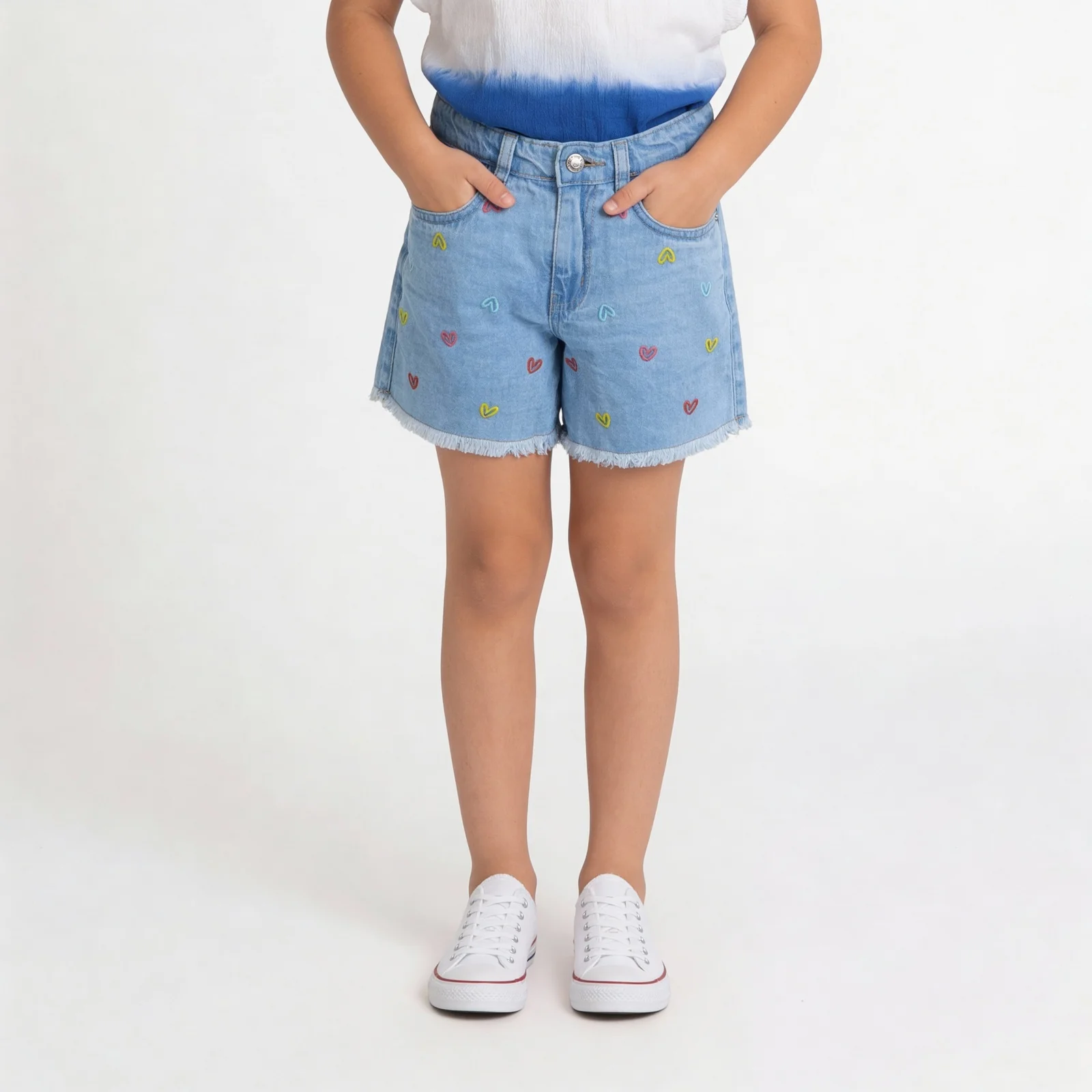 Girls Cotton Embroidered Shorts - Image 2