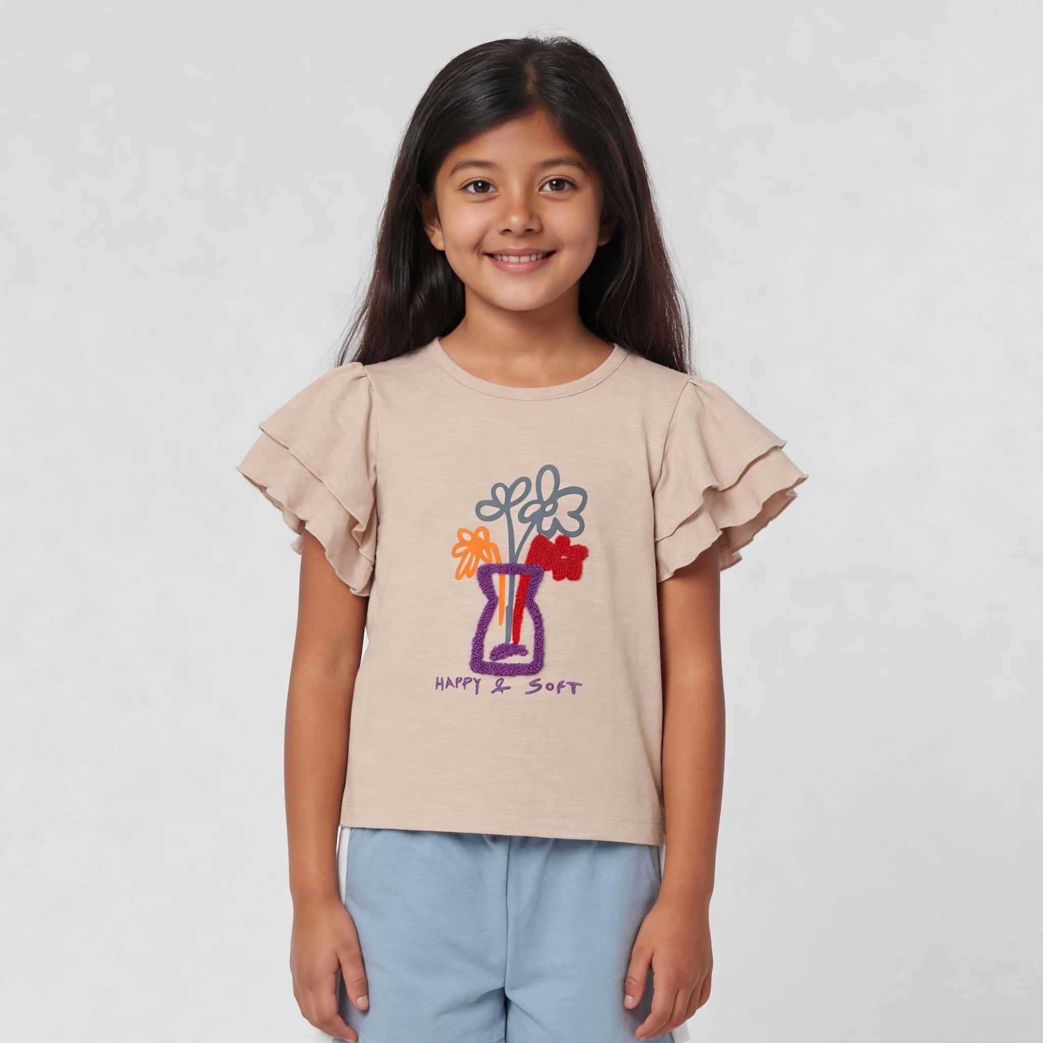 Girls Cotton Embroidered Weekend T-Shirt - Image 2