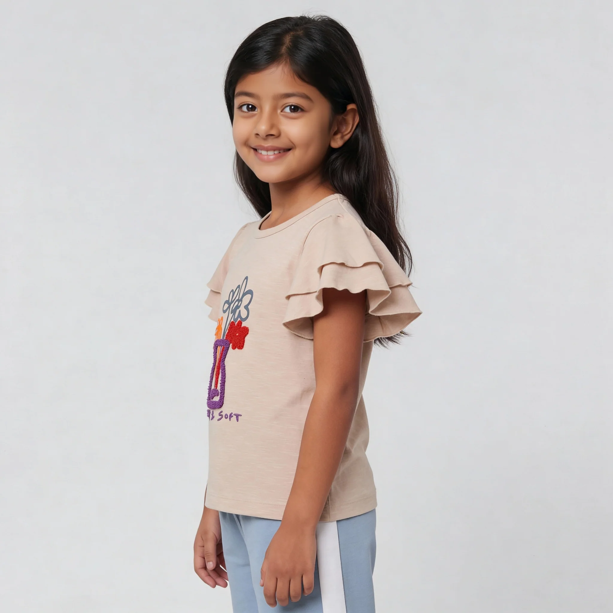 Girls Cotton Embroidered Weekend T-Shirt - Image 5