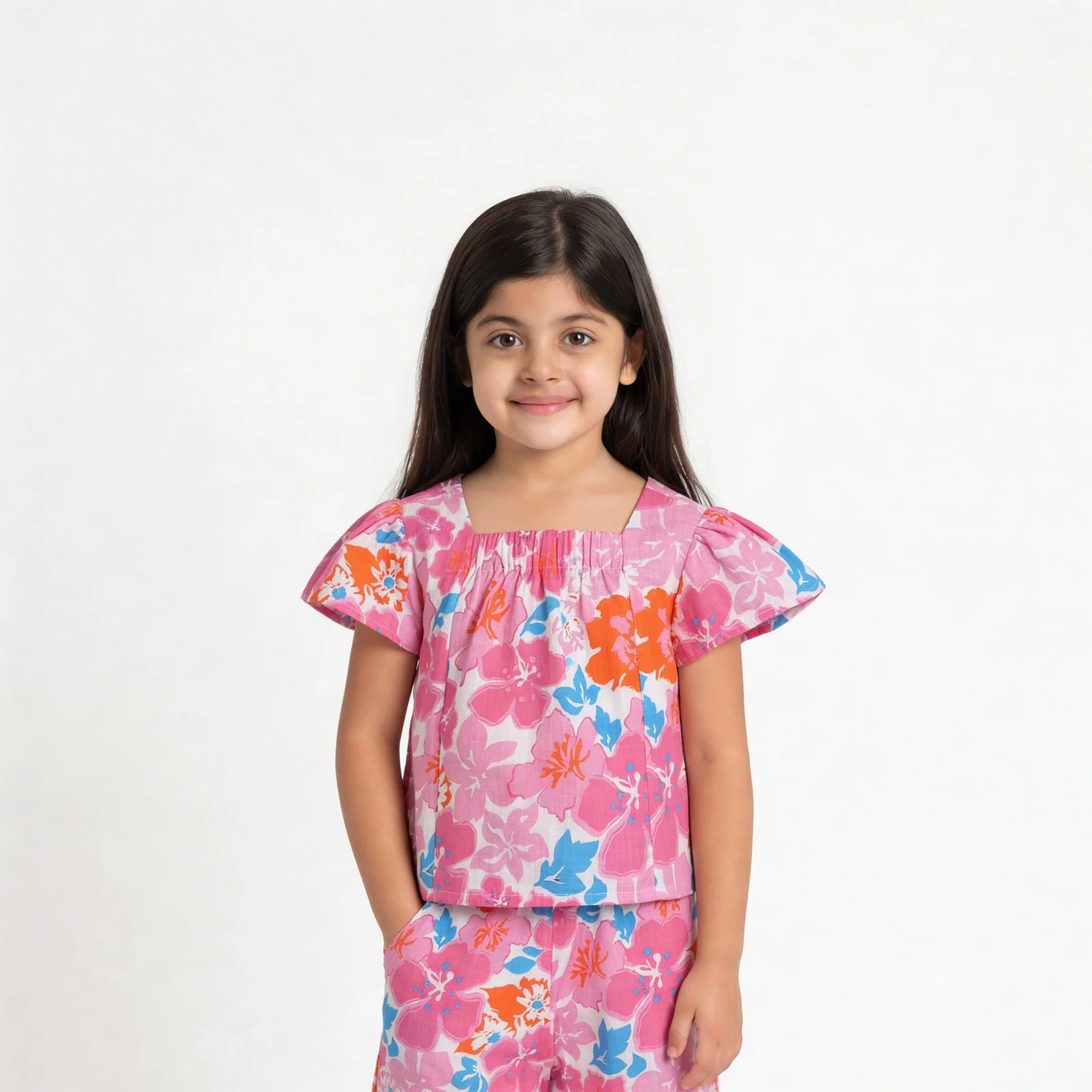 Girls Cotton Floral Print Wide Leg Pants - Image 2