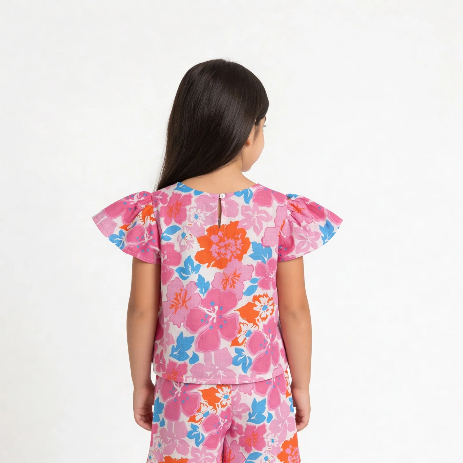 Girls Cotton Floral Print Wide Leg Pants - Image 3