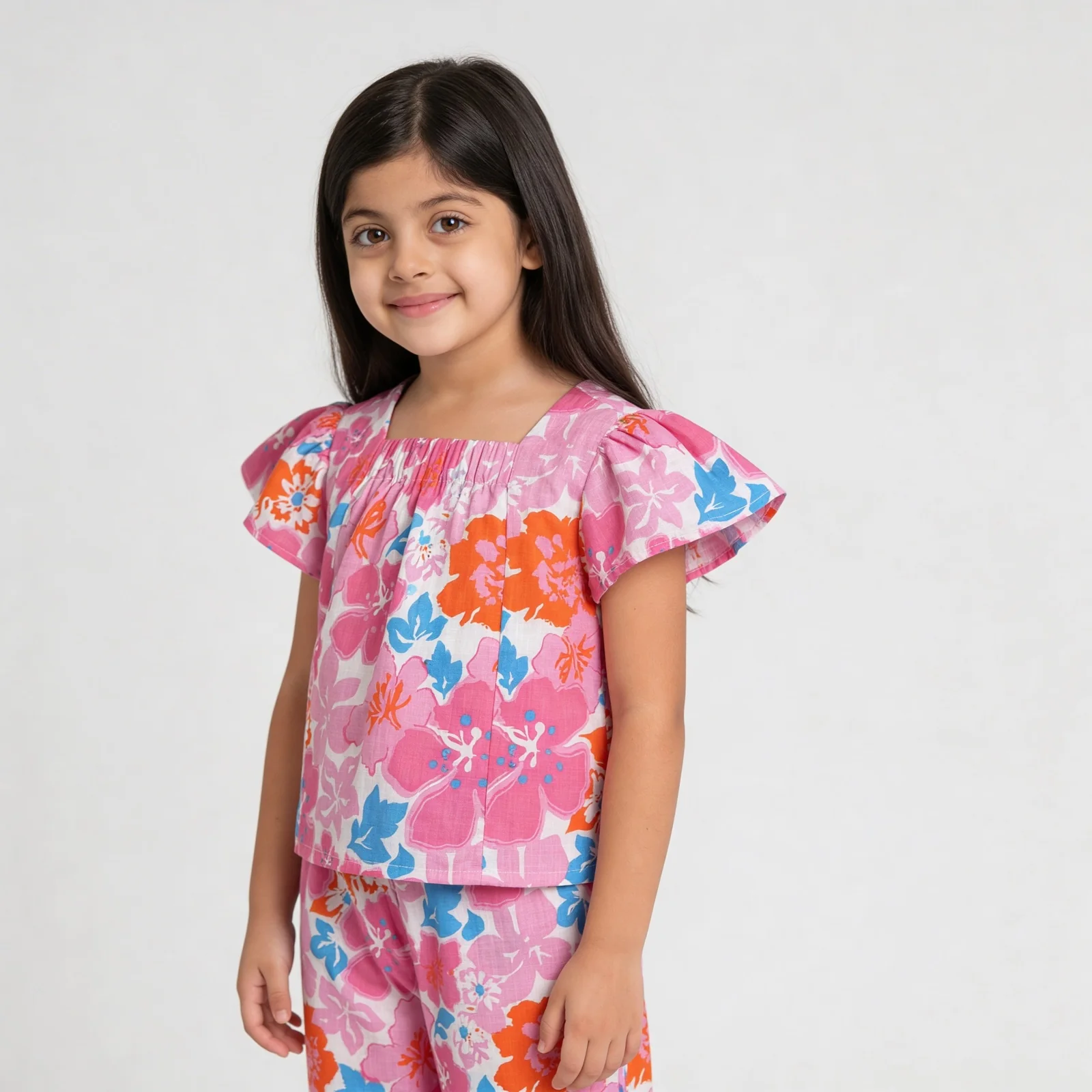 Girls Cotton Floral Print Wide Leg Pants - Image 5
