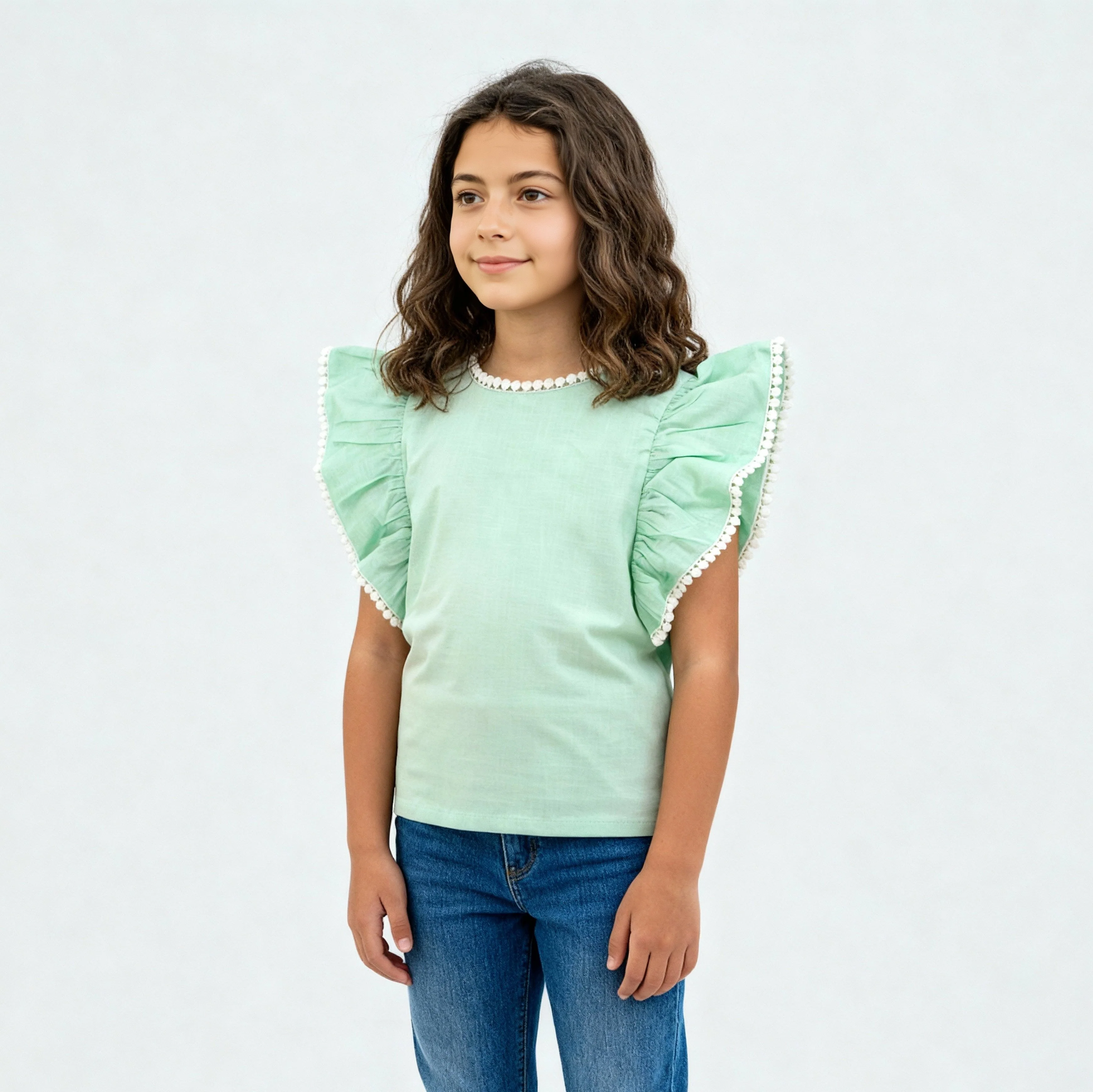 Girls Cotton Hi-Low Pleated Top - Image 10