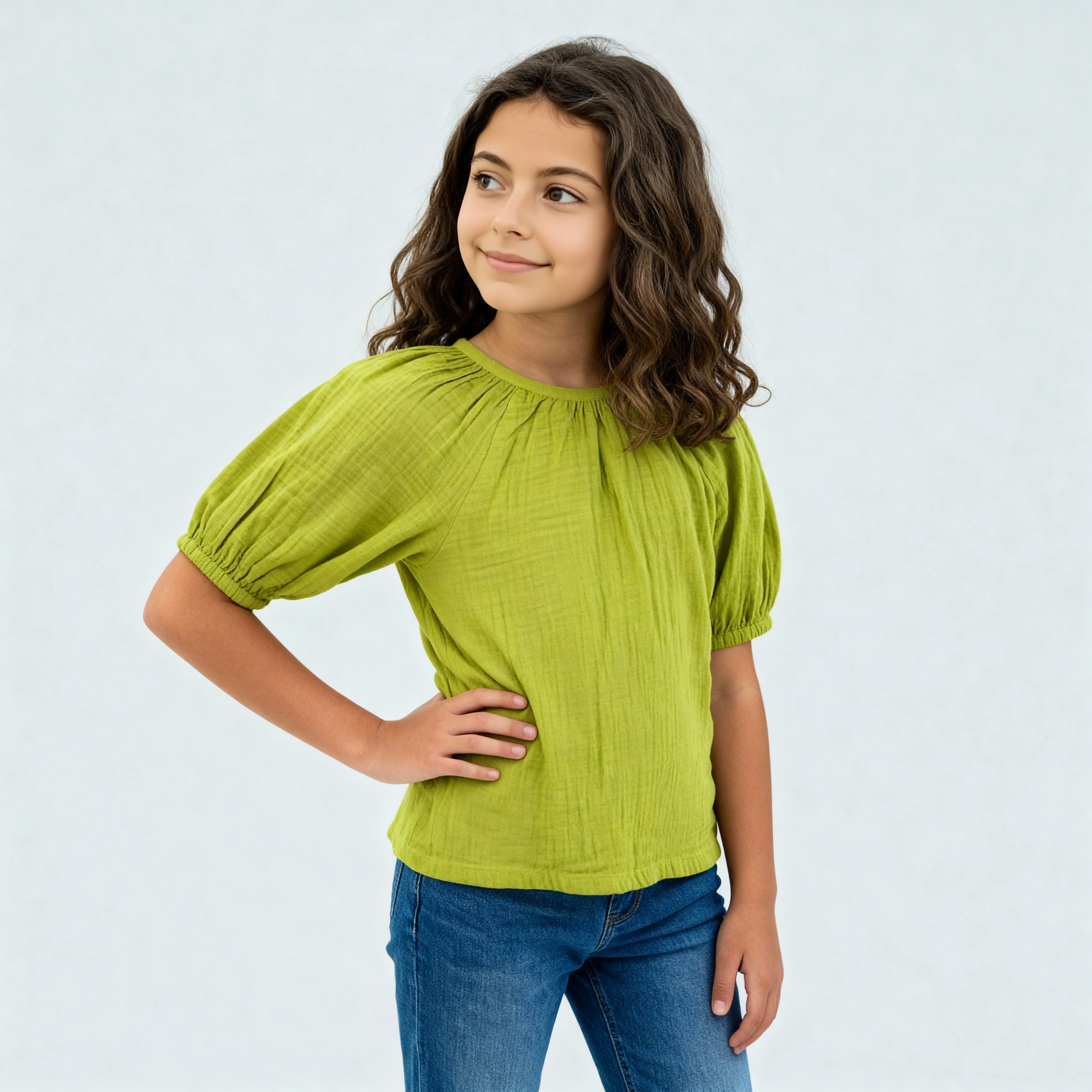 Girls Cotton Hi-Low Pleated Top - Image 10