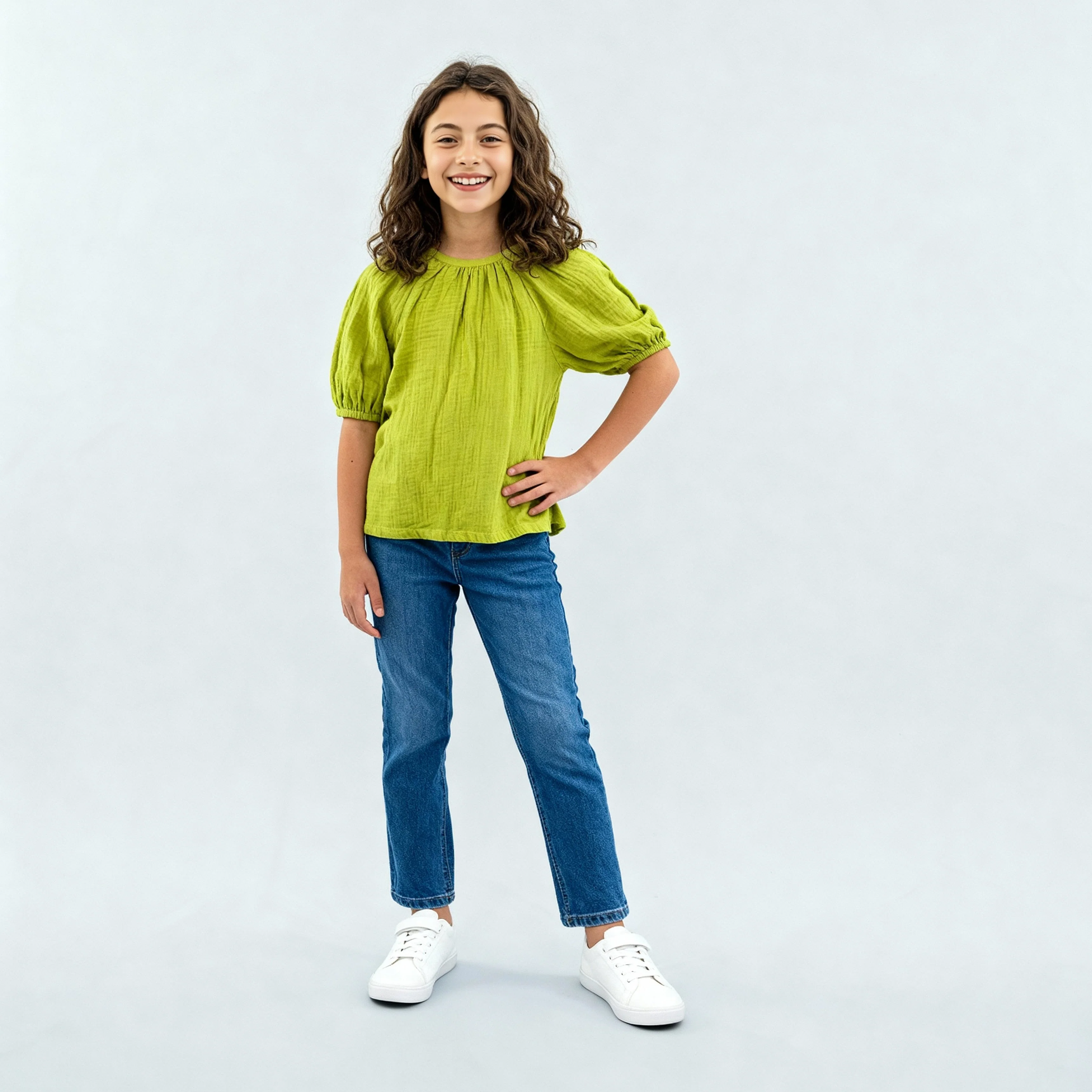 Girls Cotton Hi-Low Pleated Top - Image 6