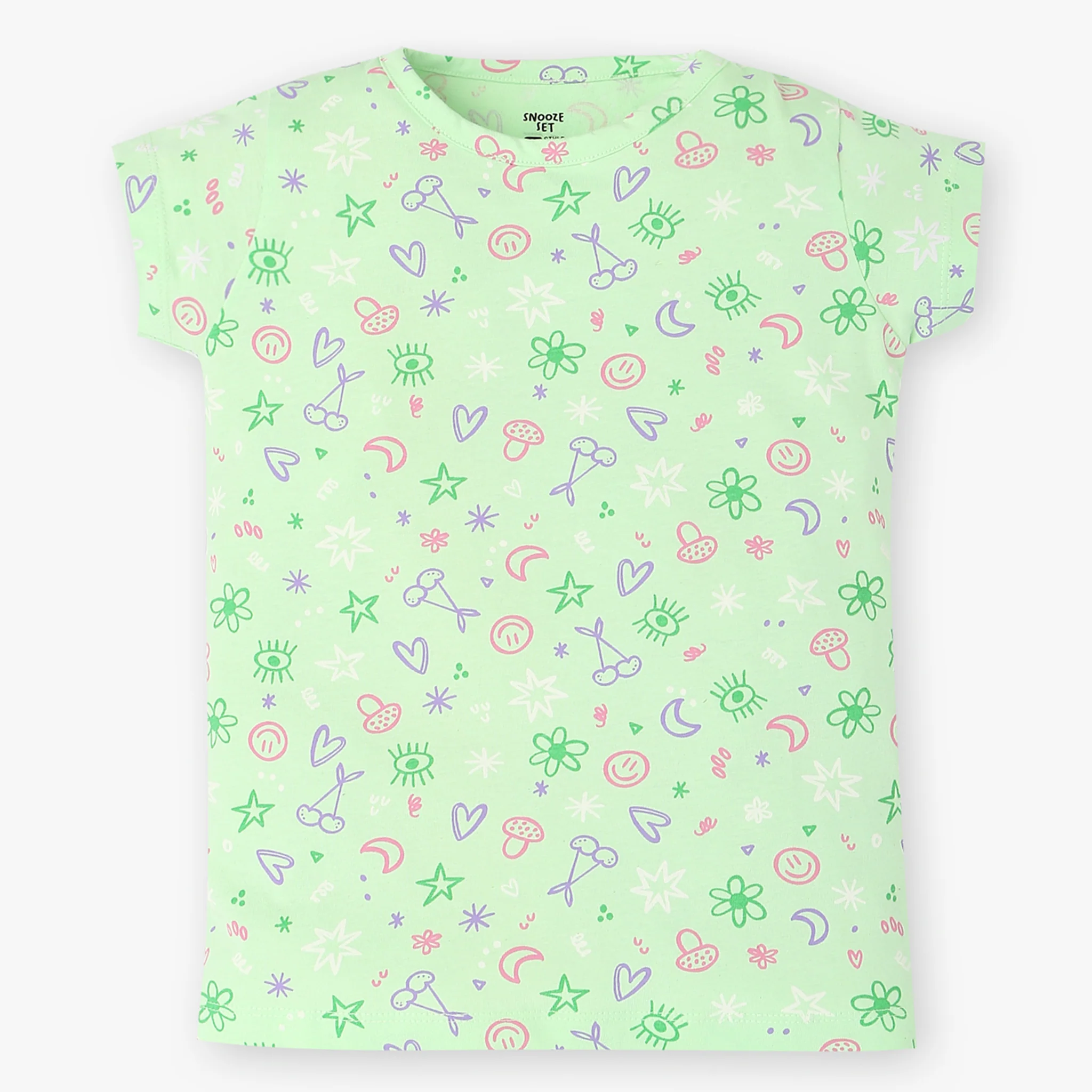 Girls Cotton Printed T-Shirt and Trackpant Sleepwear Set - Image 2