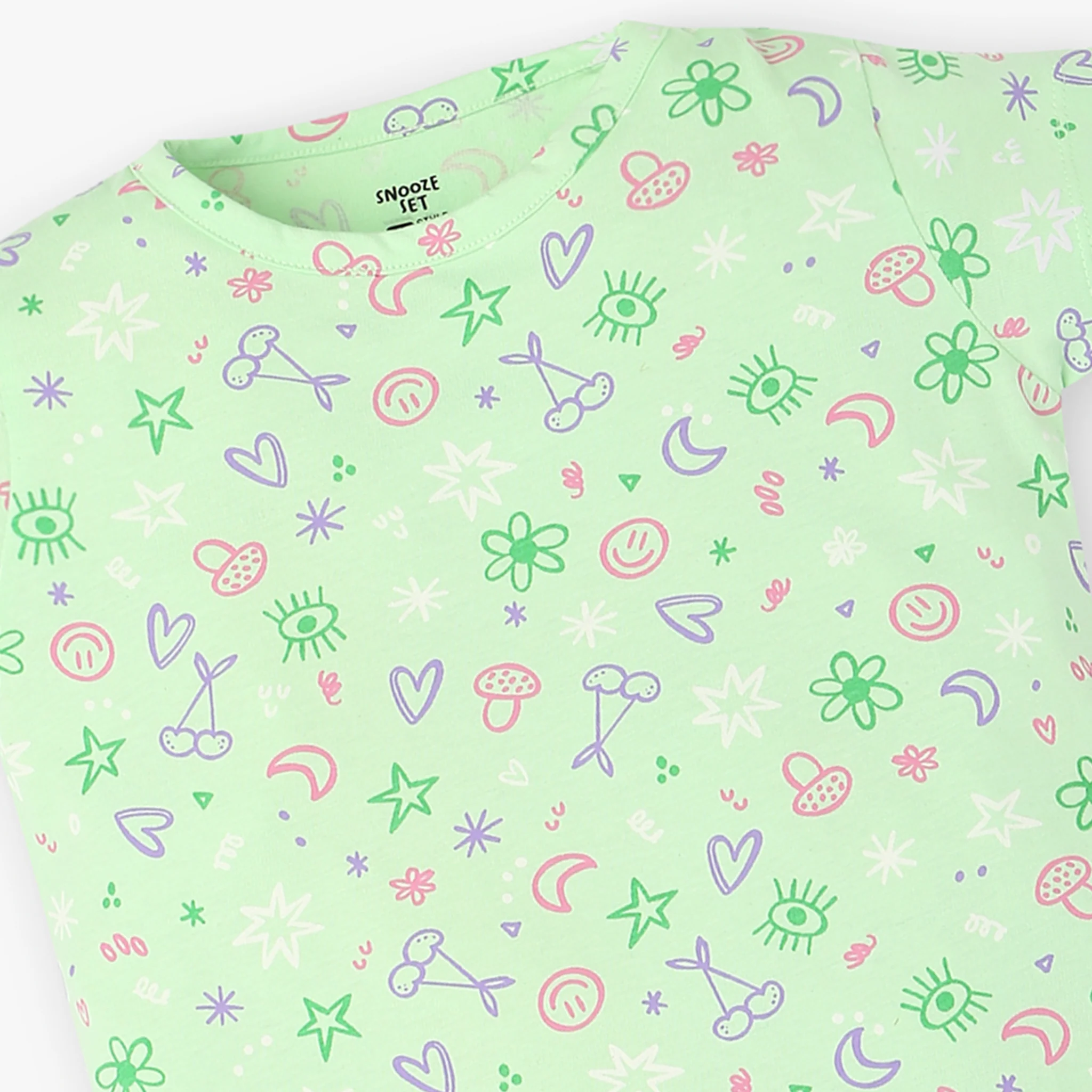 Girls Cotton Printed T-Shirt and Trackpant Sleepwear Set - Image 4