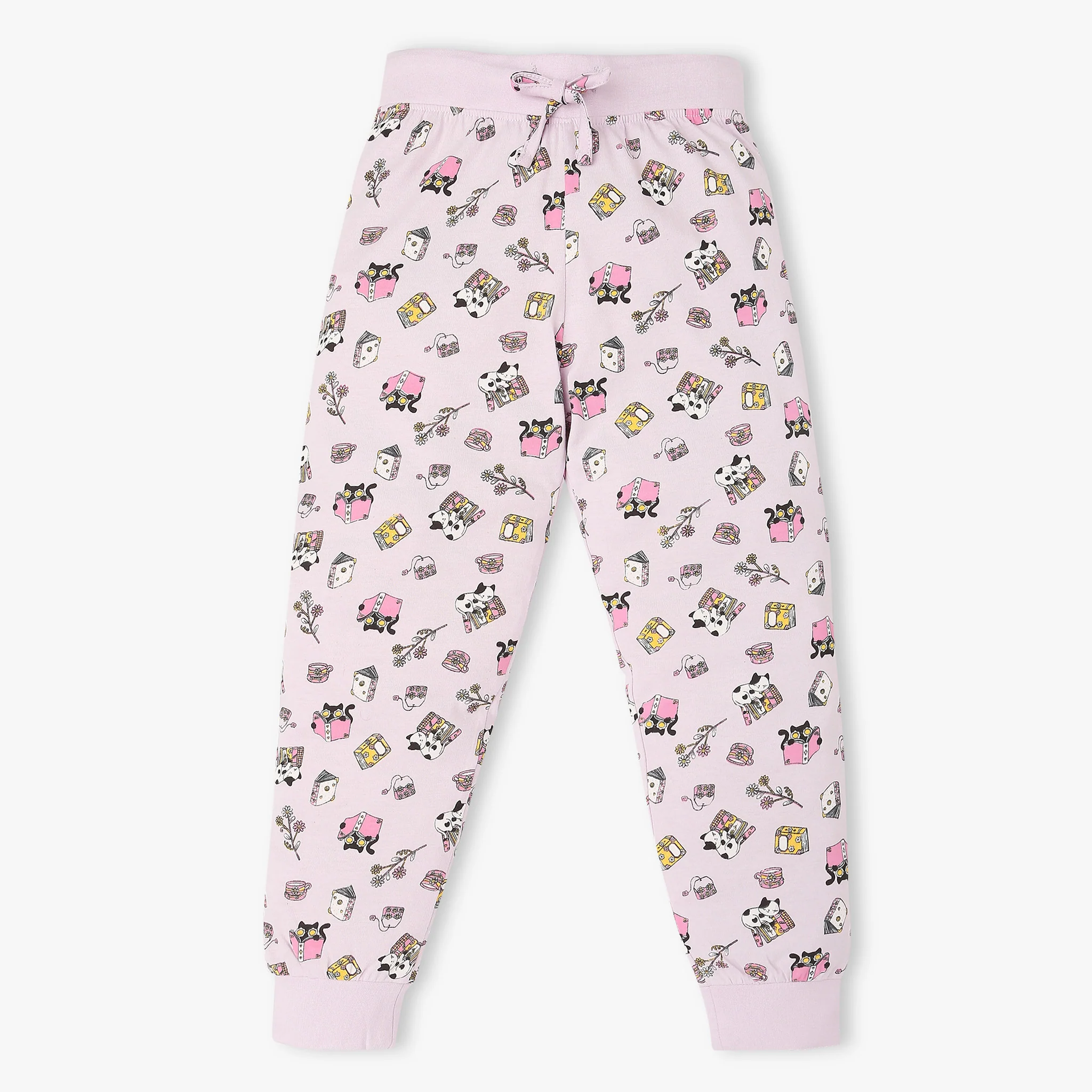 Girls Cotton Printed T-Shirt and Trackpant Sleepwear Set - Image 5