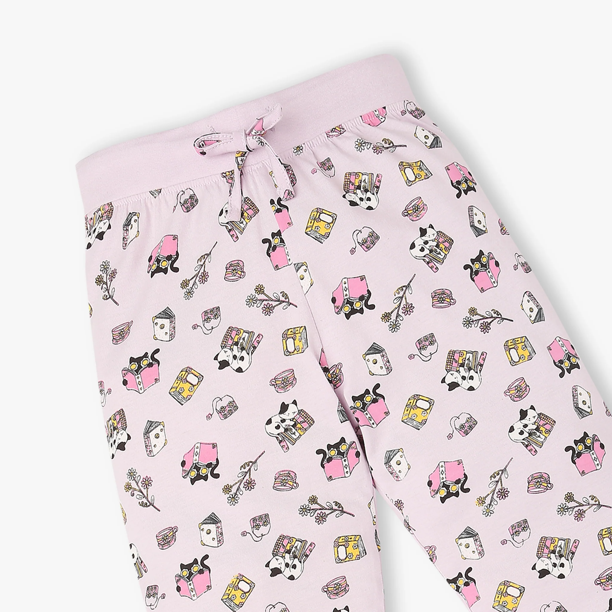 Girls Cotton Printed T-Shirt and Trackpant Sleepwear Set - Image 7