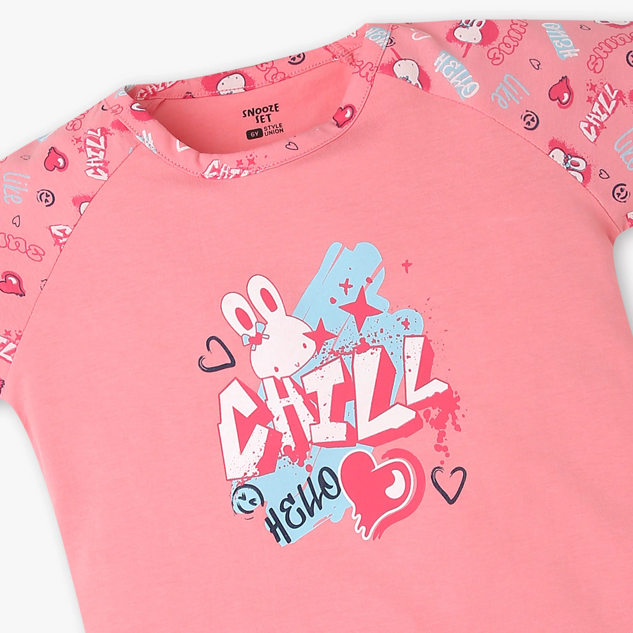 Girls Cotton Printed T-Shirt with Trackpant Snooze Set - Image 4