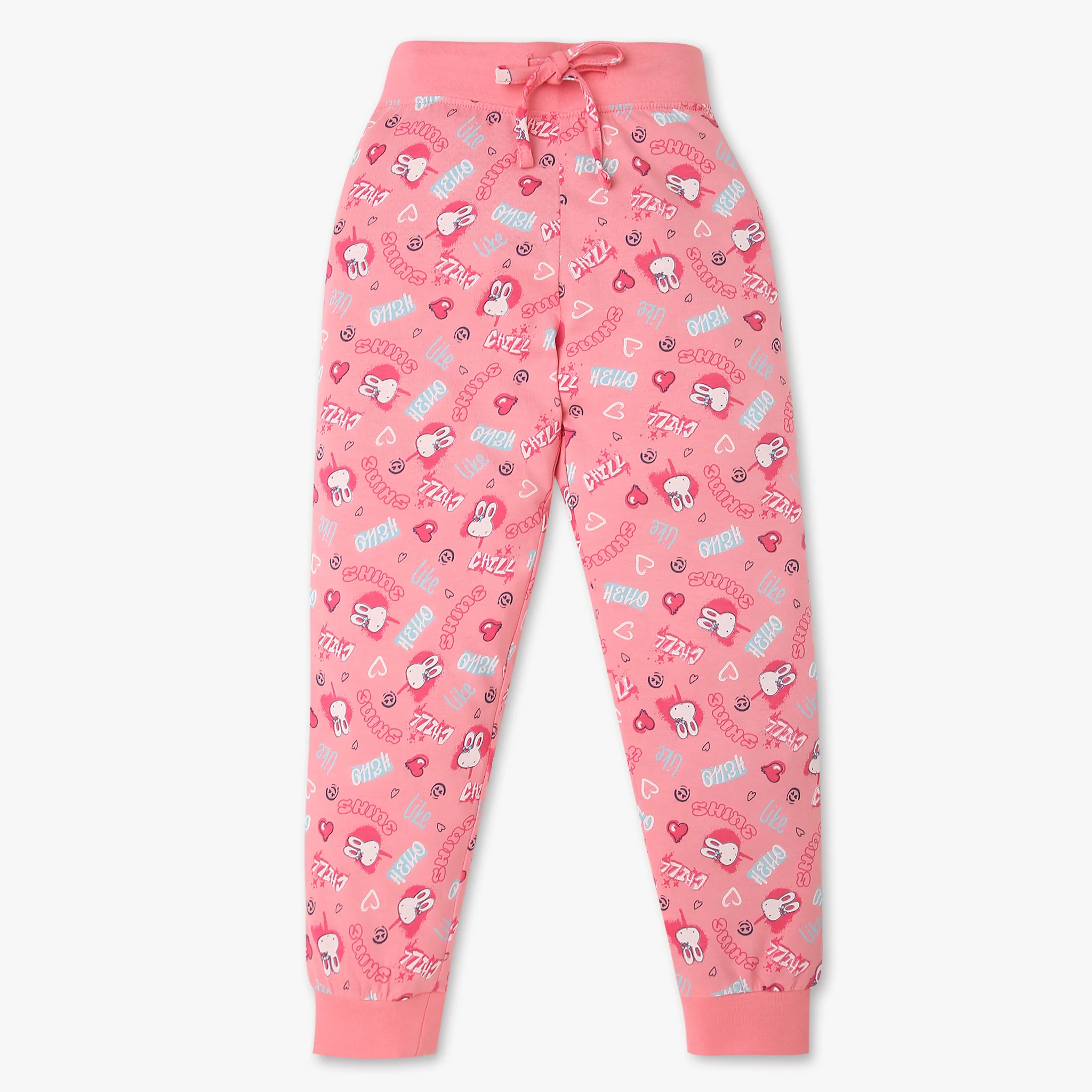Girls Cotton Printed T-Shirt with Trackpant Snooze Set - Image 5