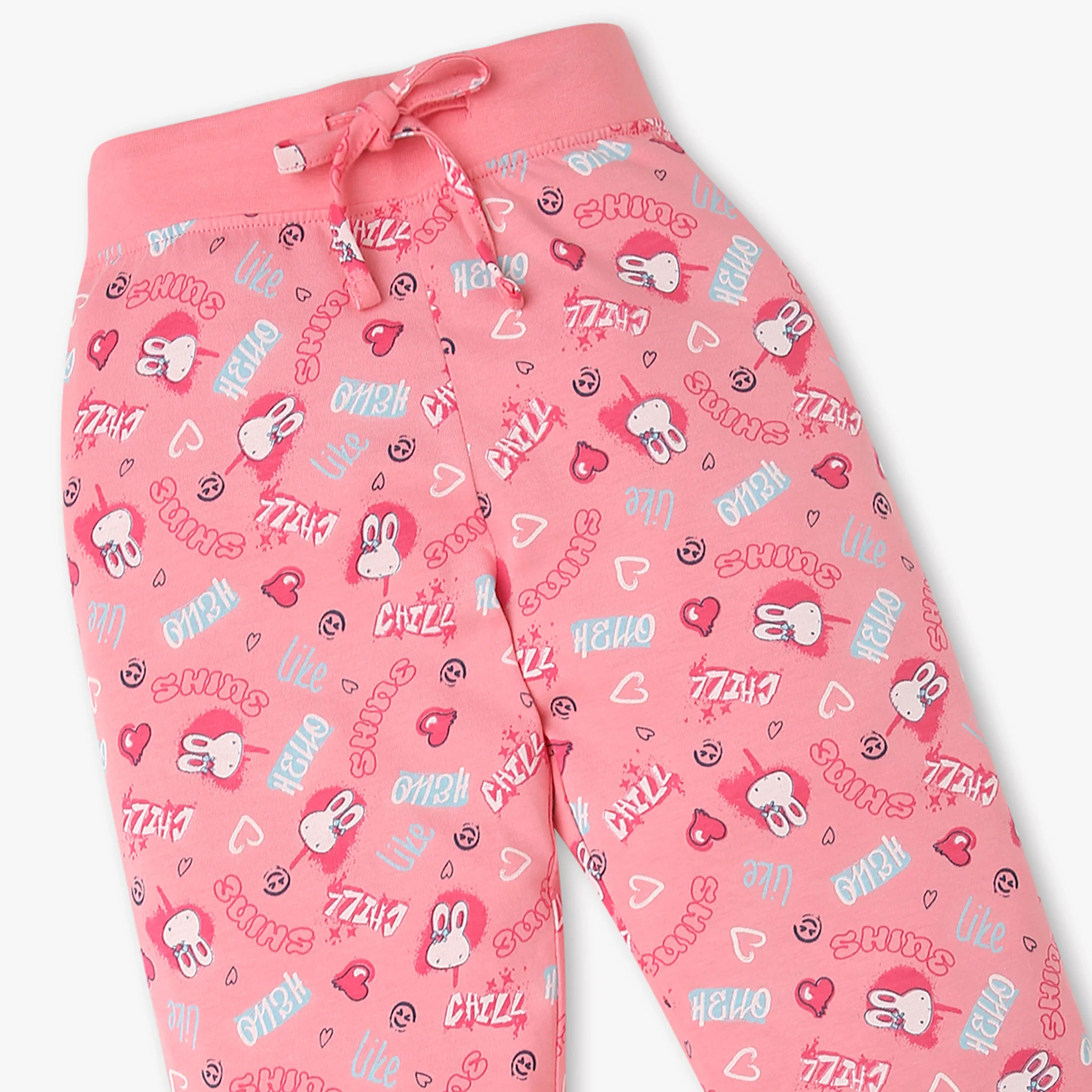 Girls Cotton Printed T-Shirt with Trackpant Snooze Set - Image 7