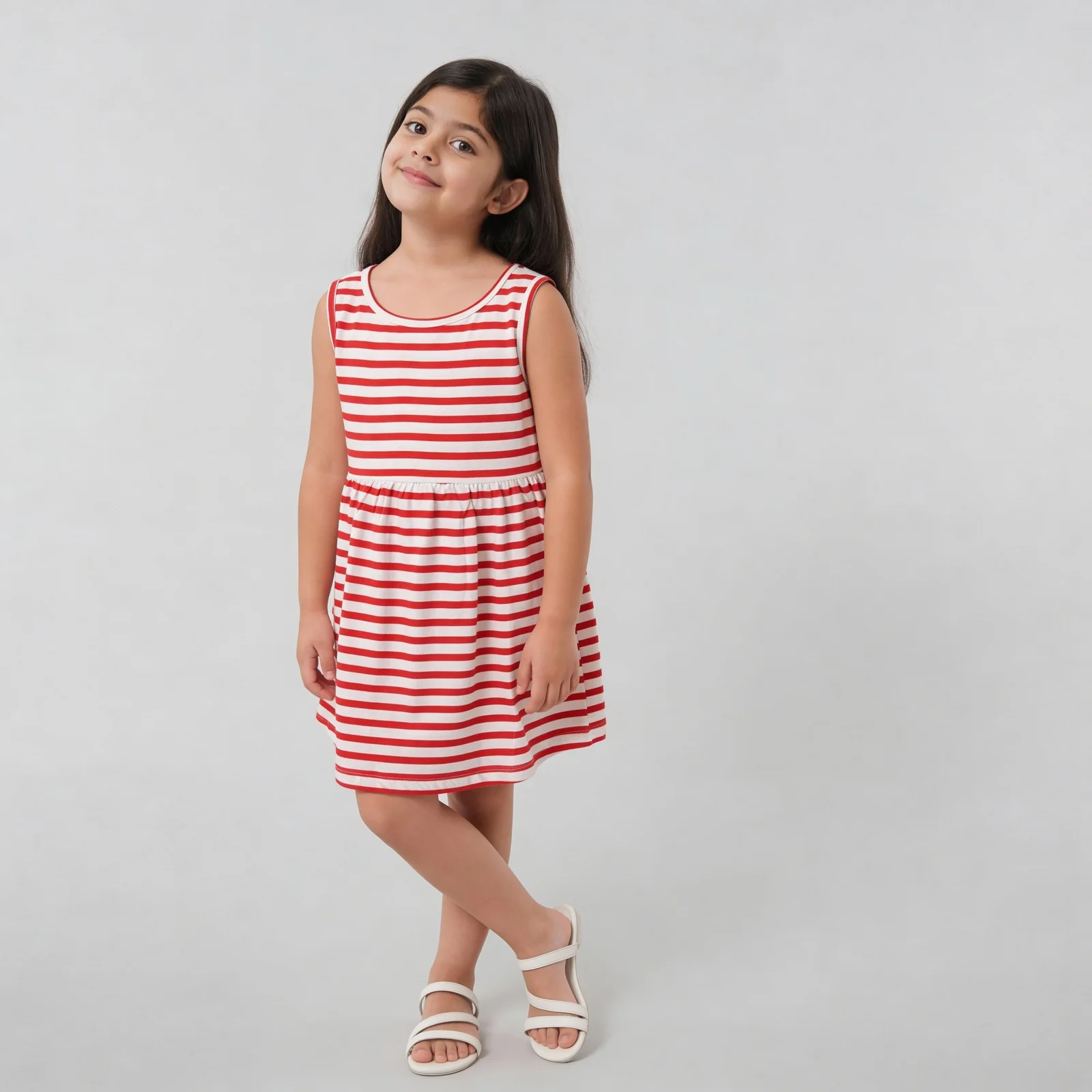 Girls Cotton Striped Knitted Frock - Image 2