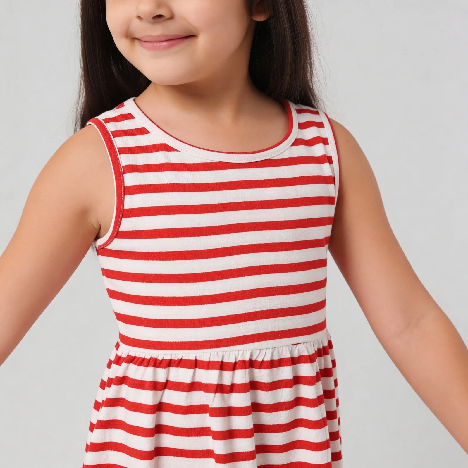 Girls Cotton Striped Knitted Frock - Image 4