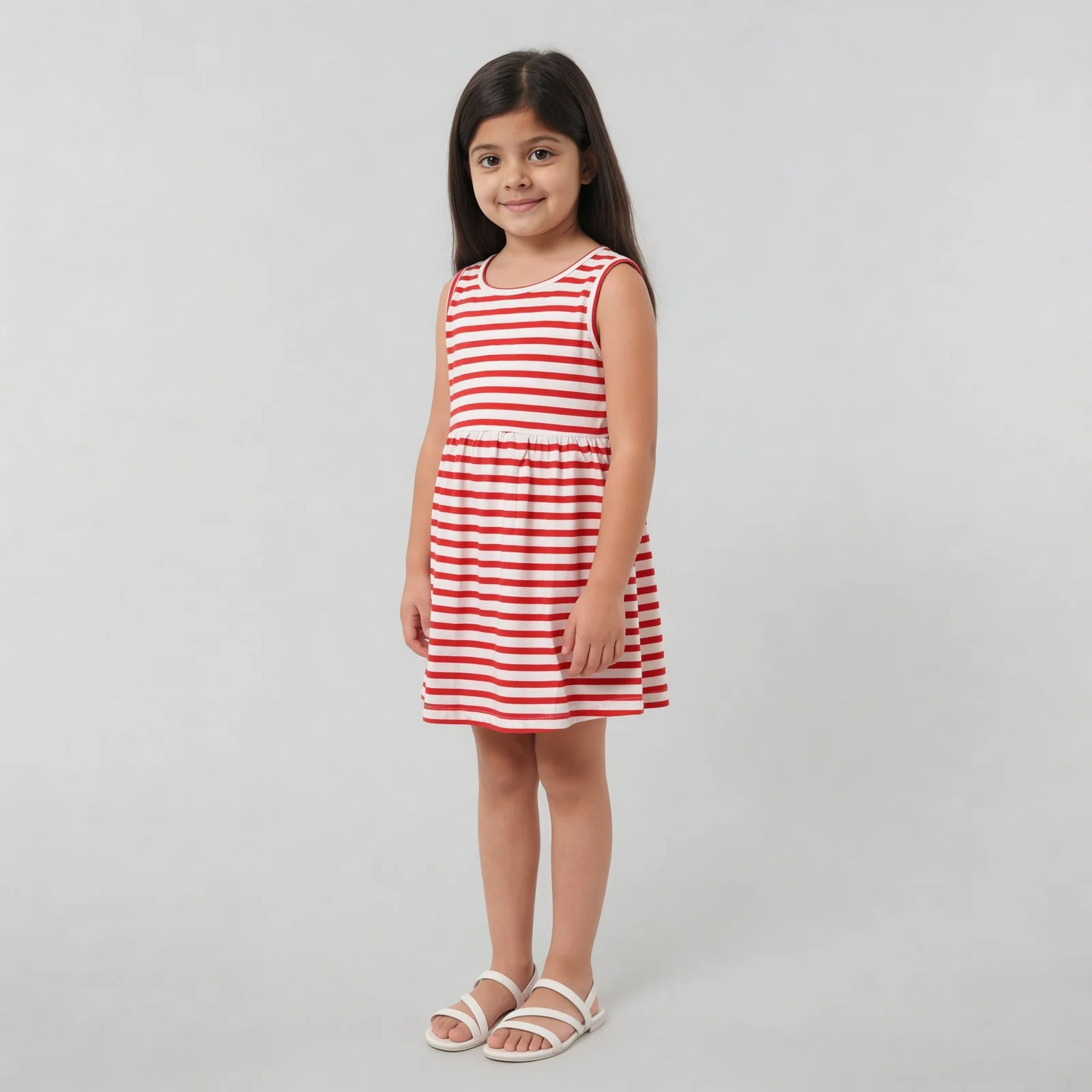 Girls Cotton Striped Knitted Frock - Image 5