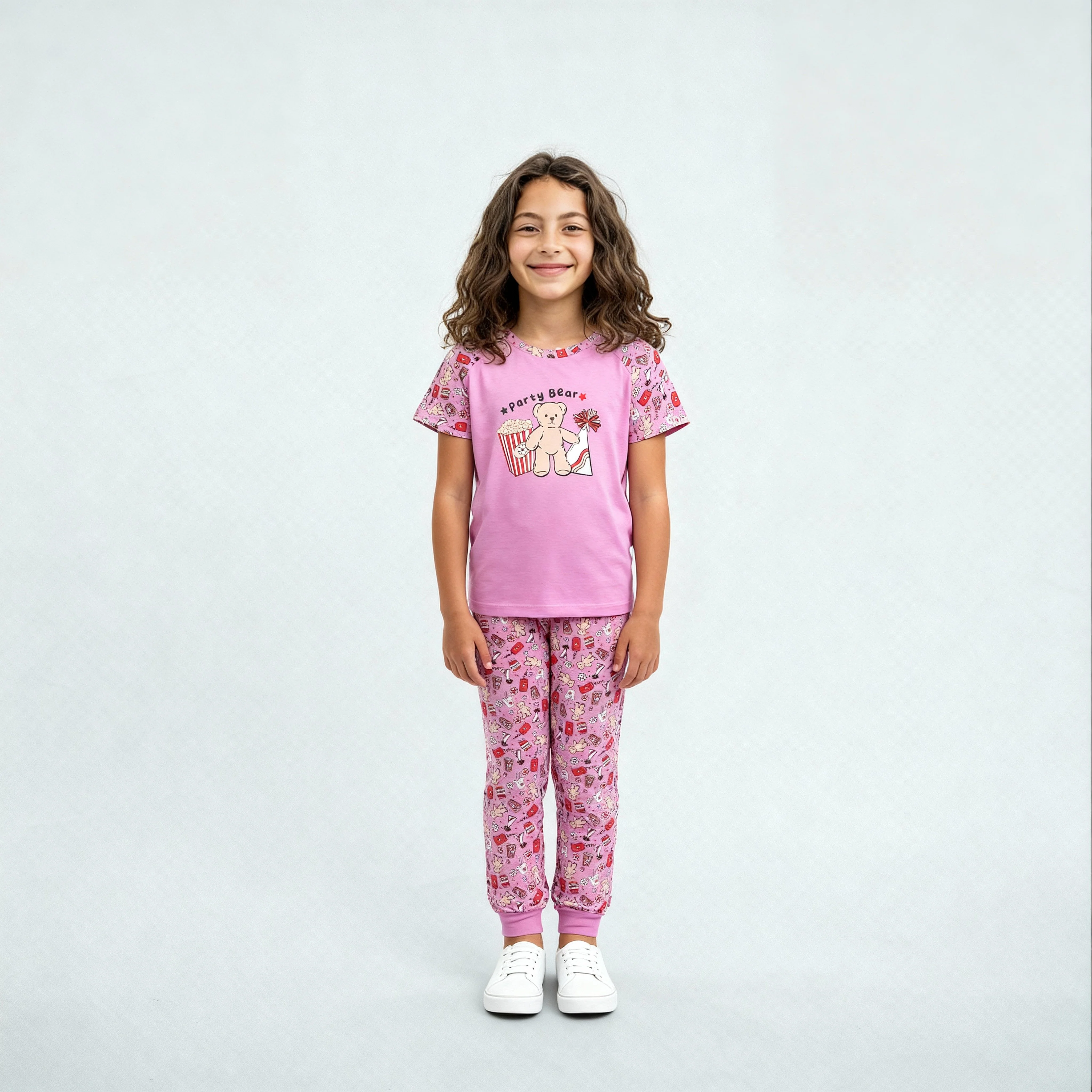 Girls Cotton T-Shirt with Trackpant Sleepwear Set - Image 2