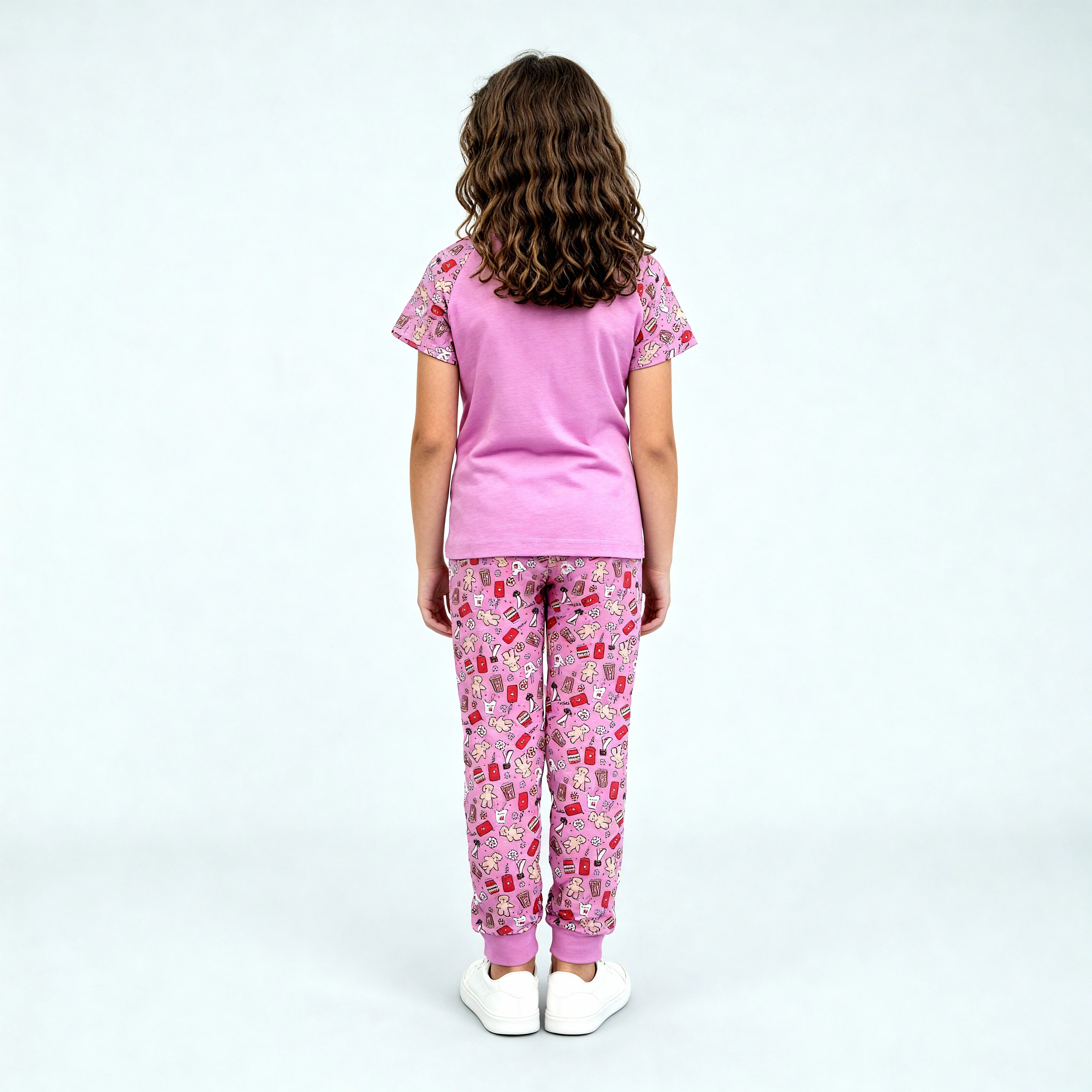 Girls Cotton T-Shirt with Trackpant Sleepwear Set - Image 3