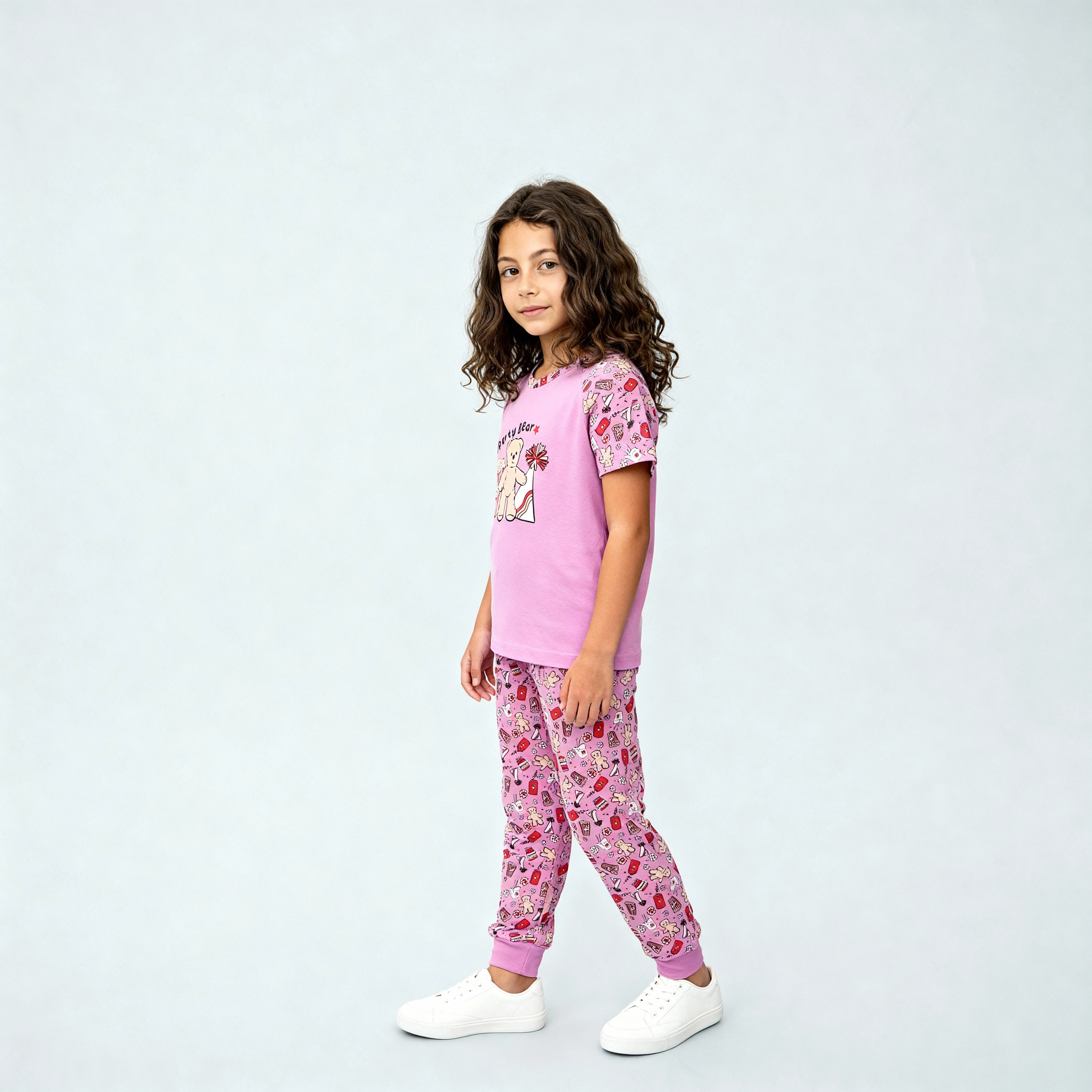 Girls Cotton T-Shirt with Trackpant Sleepwear Set - Image 6