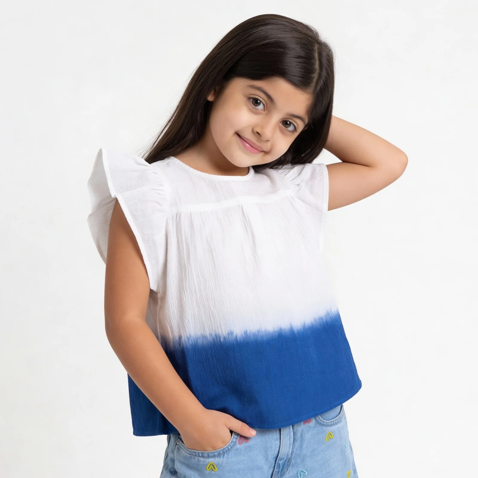 Girls Cotton Tie-Dye Woven Top - Image 2