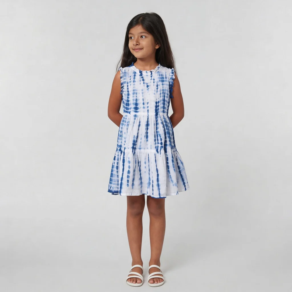 Girls Cotton Woven Tie - Dye Frock - Image 2