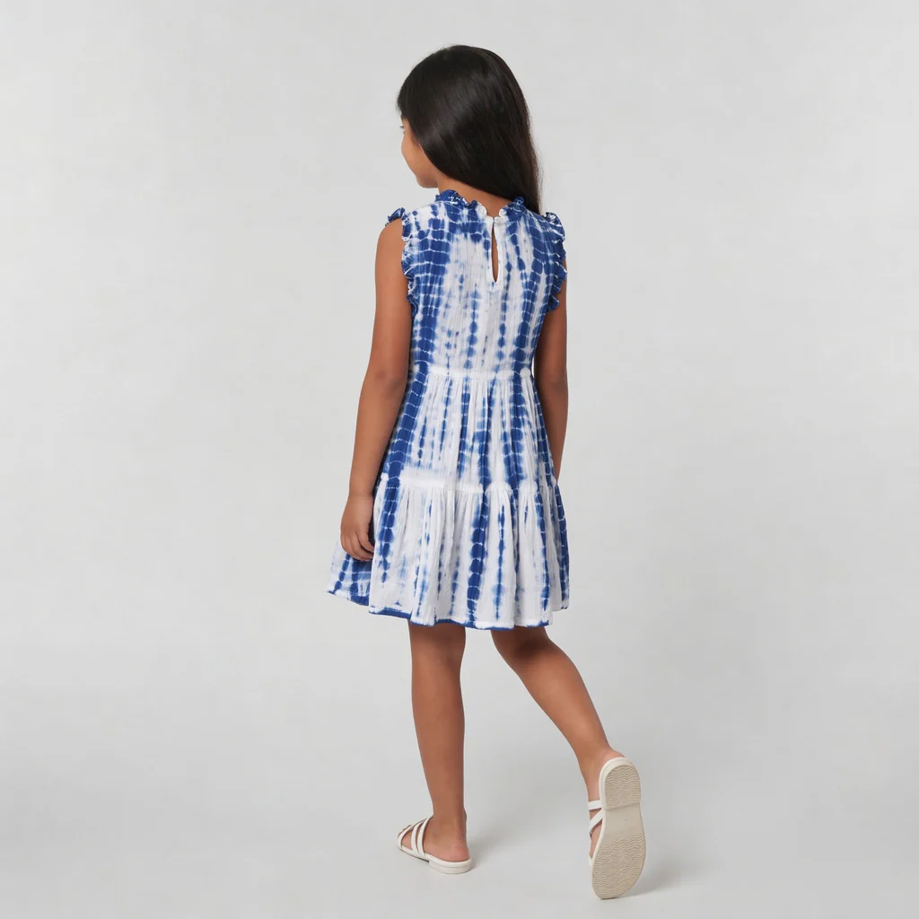 Girls Cotton Woven Tie - Dye Frock - Image 3