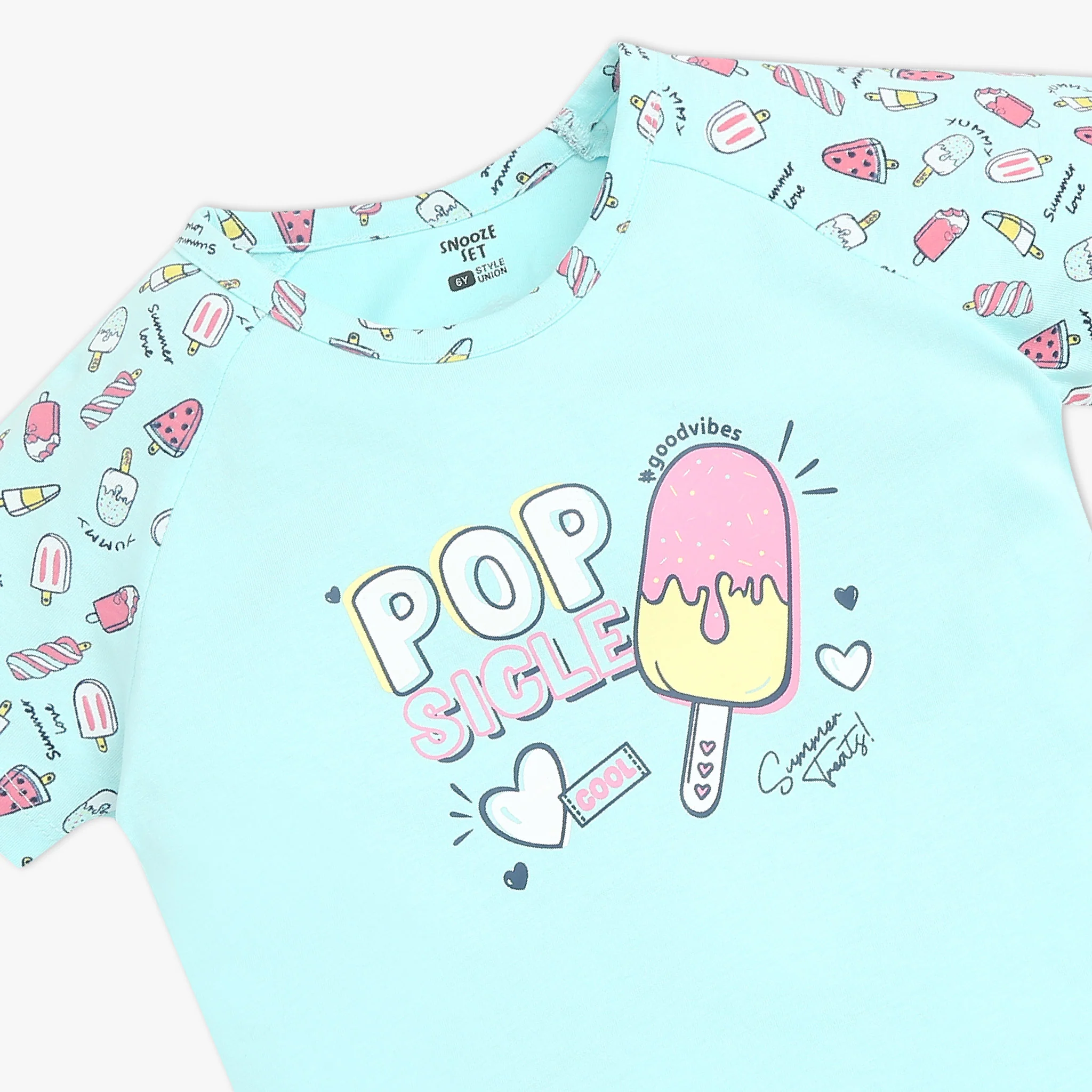Girls Crew Neck Cap Sleeve Printed Must Have Snooze Co-Ord Set - Image 4
