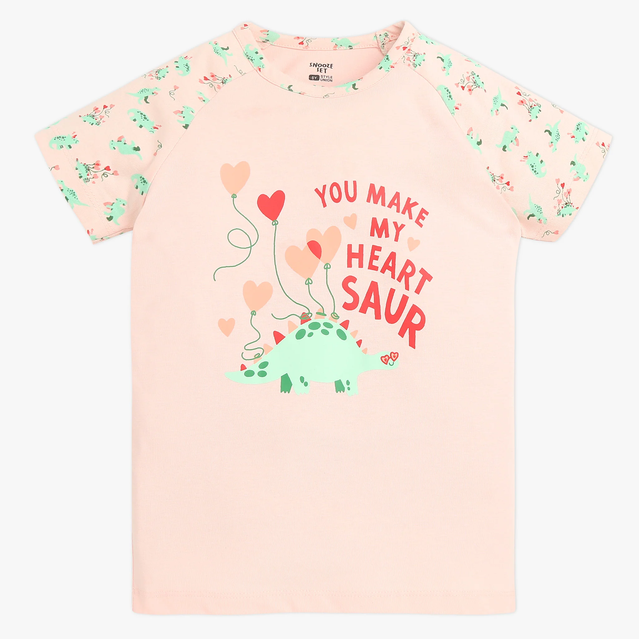 Girls Crew Neck Cap Sleeve Printed Must Have Snooze Co-Ord Set - Image 2