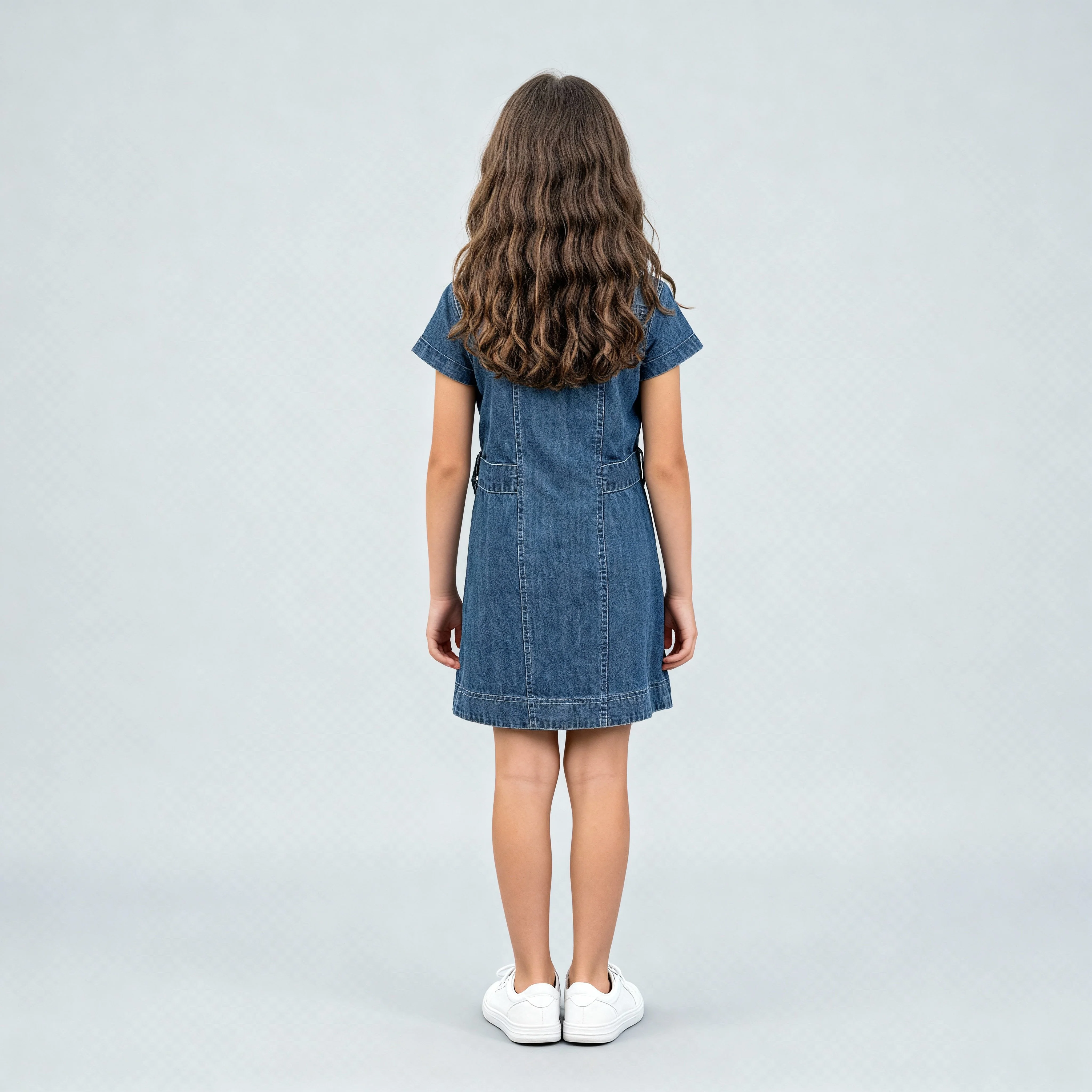 Girls Denim Dress With Belt Detail And Front Button Placket - Image 3