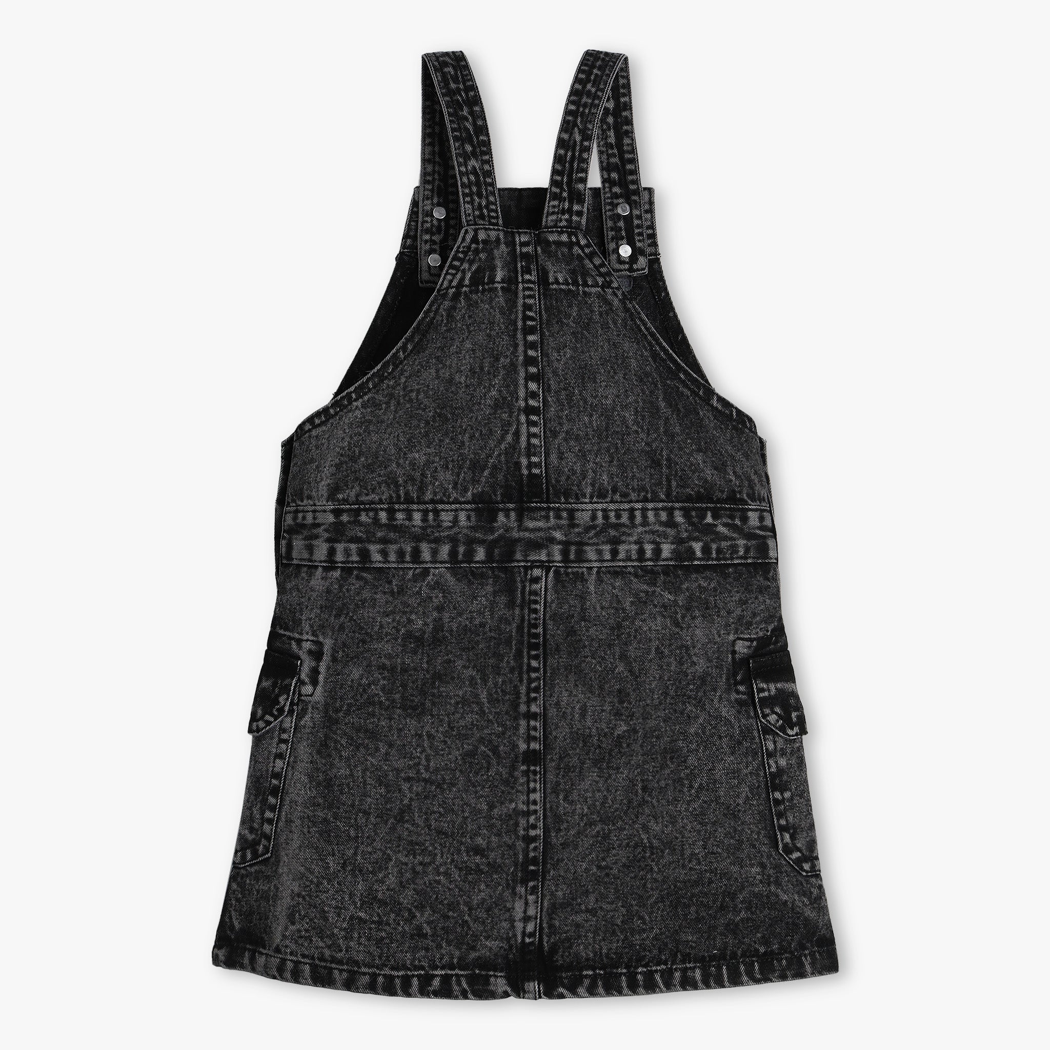 Girls Denim Pinafore Dress With Bold Patch Pocket