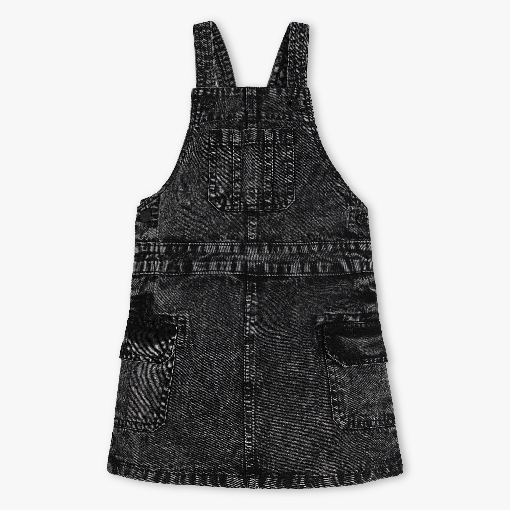 Girls Denim Pinafore Dress With Bold Patch Pocket - Image 2