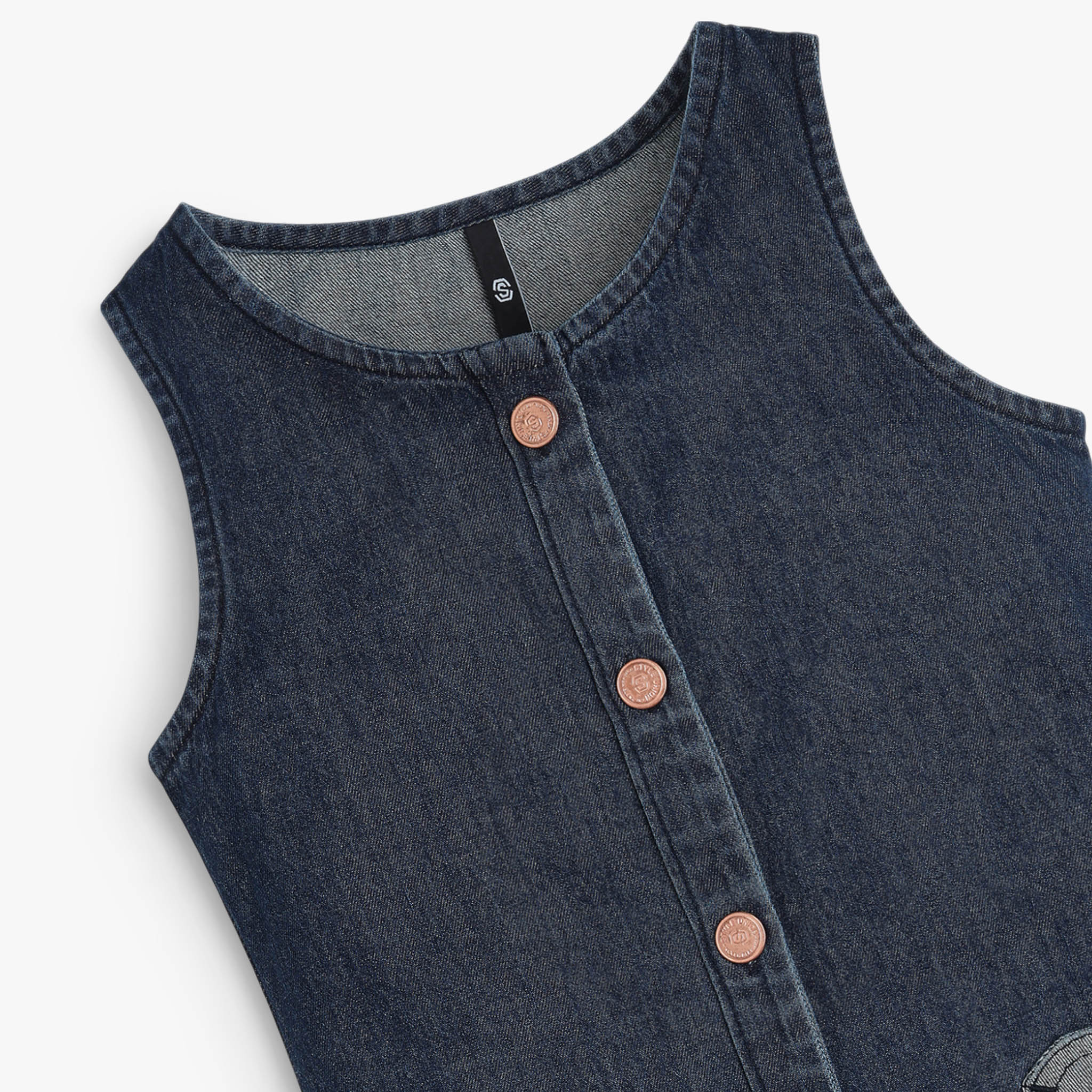 Girls Denim Pinafore Dress With Heart Patch Pocket - Image 3