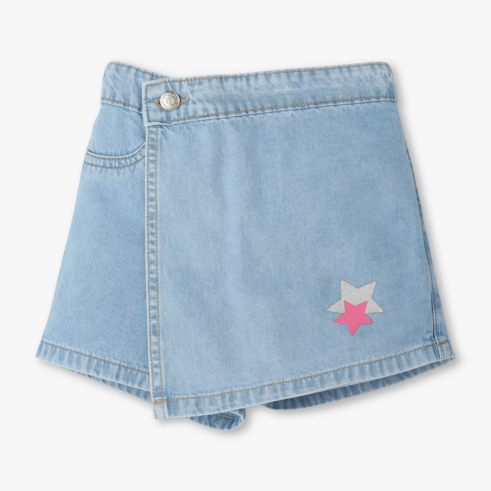 Girls Denim Short With Star Sequins Patch