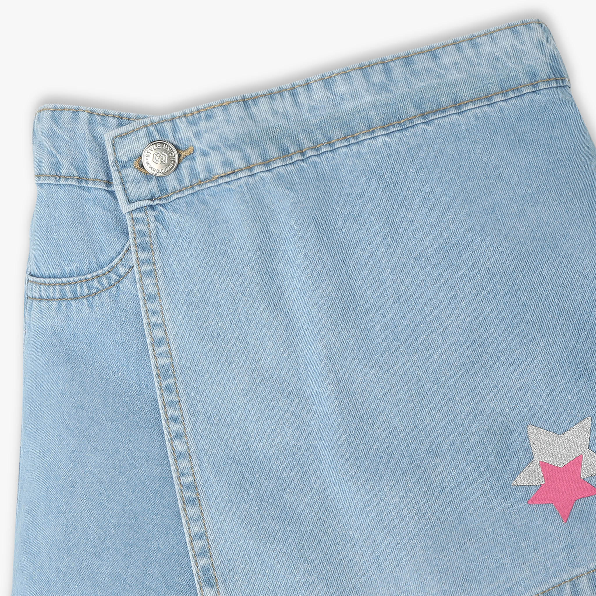 Girls Denim Short With Star Sequins Patch - Image 3