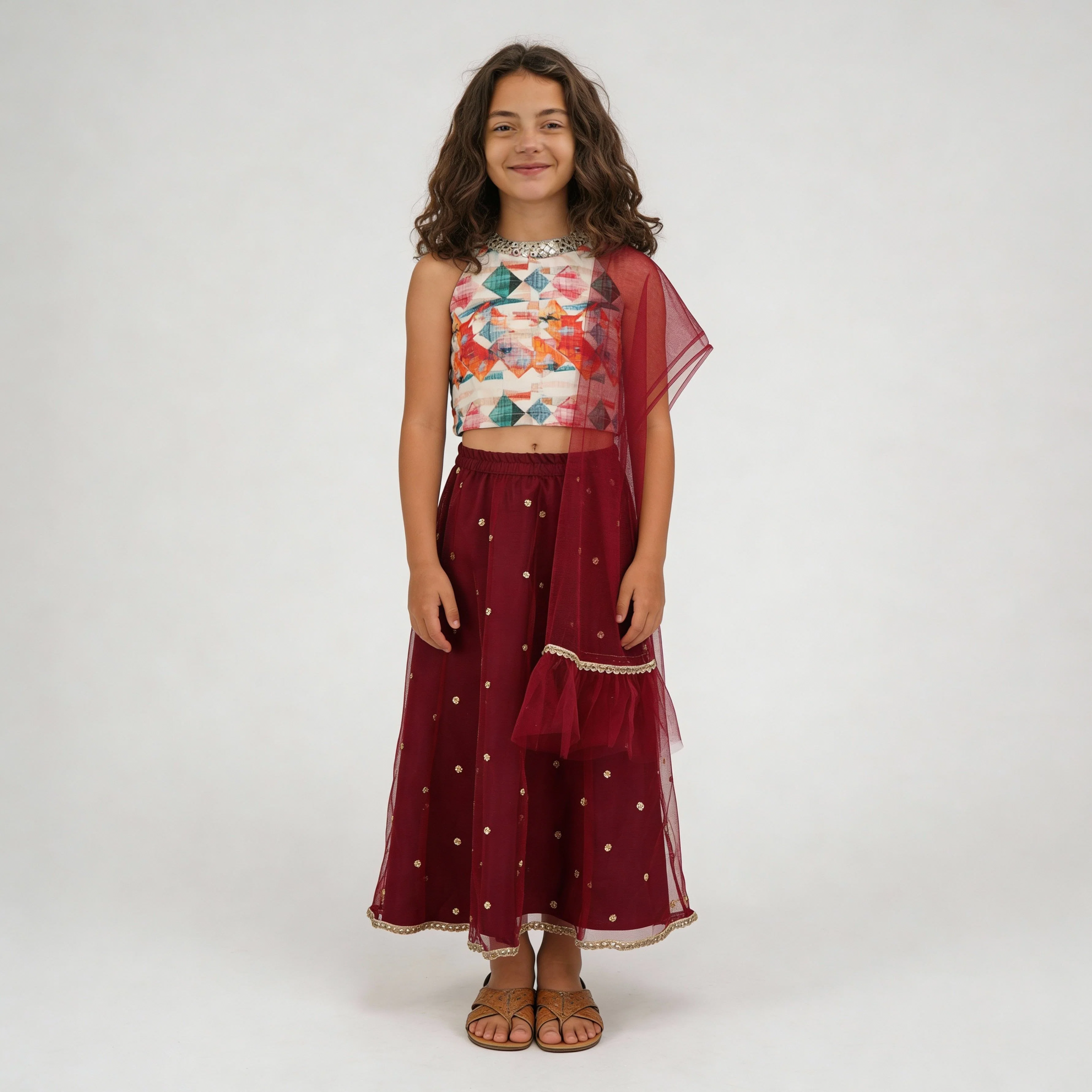 Girls Embellished Choli with Skirt & with Dupatta Set - Image 2