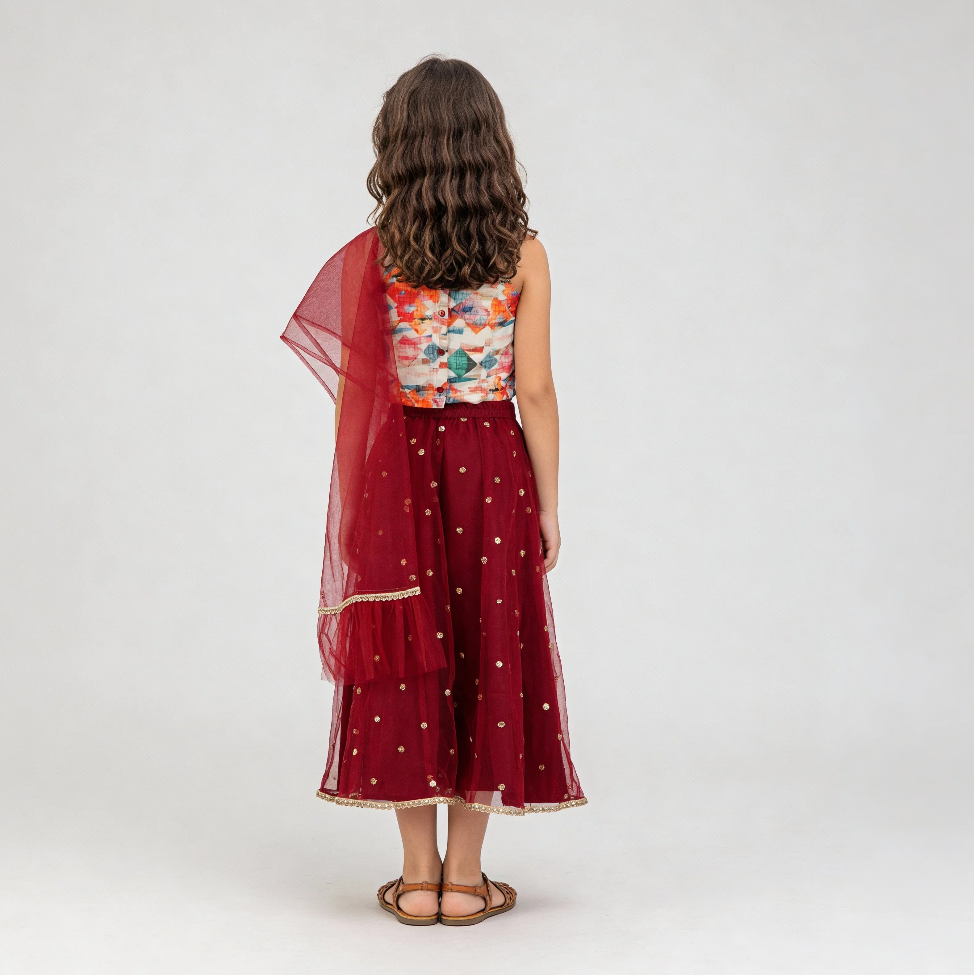 Girls Embellished Choli with Skirt & with Dupatta Set - Image 3