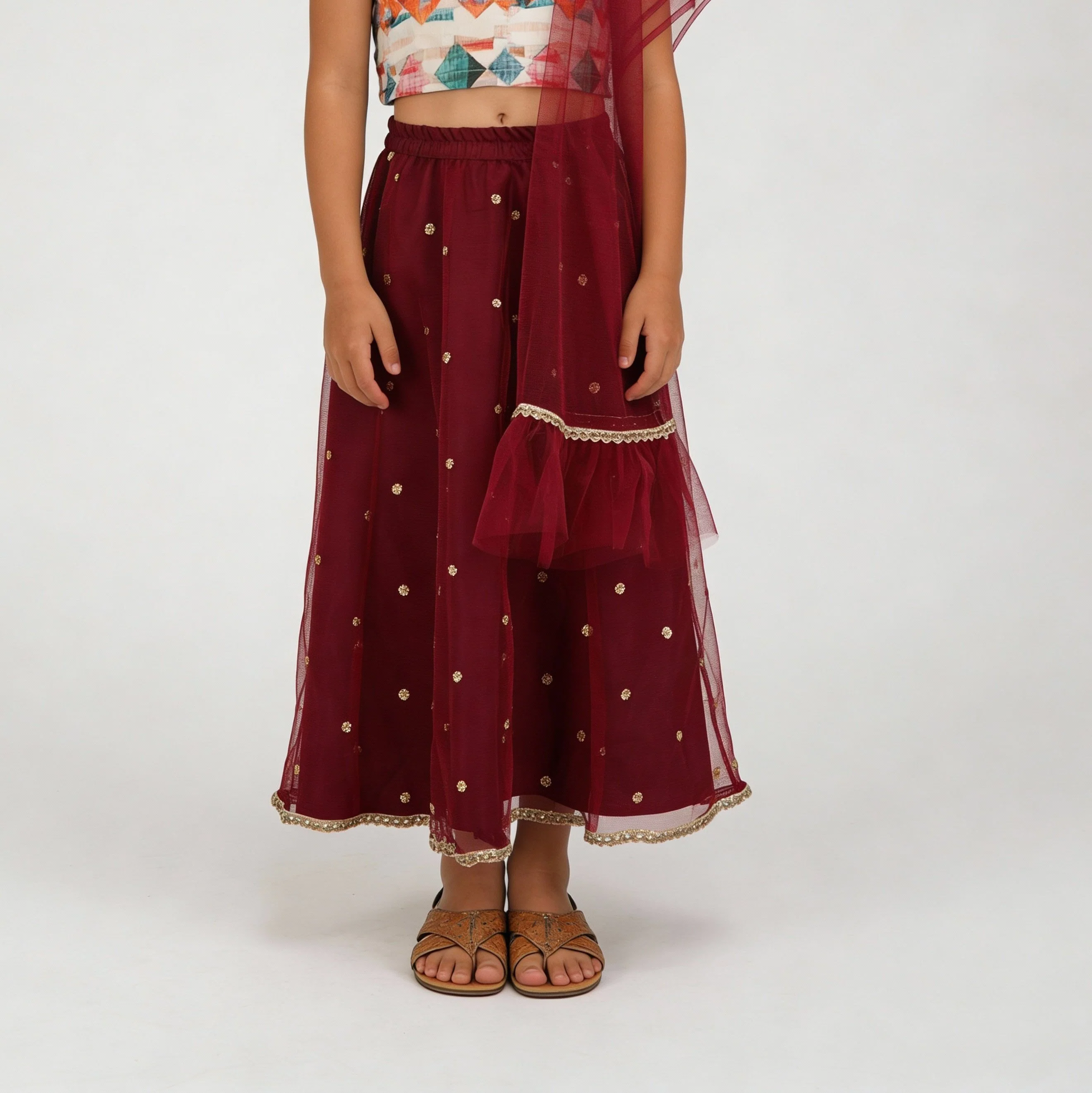 Girls Embellished Choli with Skirt & with Dupatta Set - Image 6