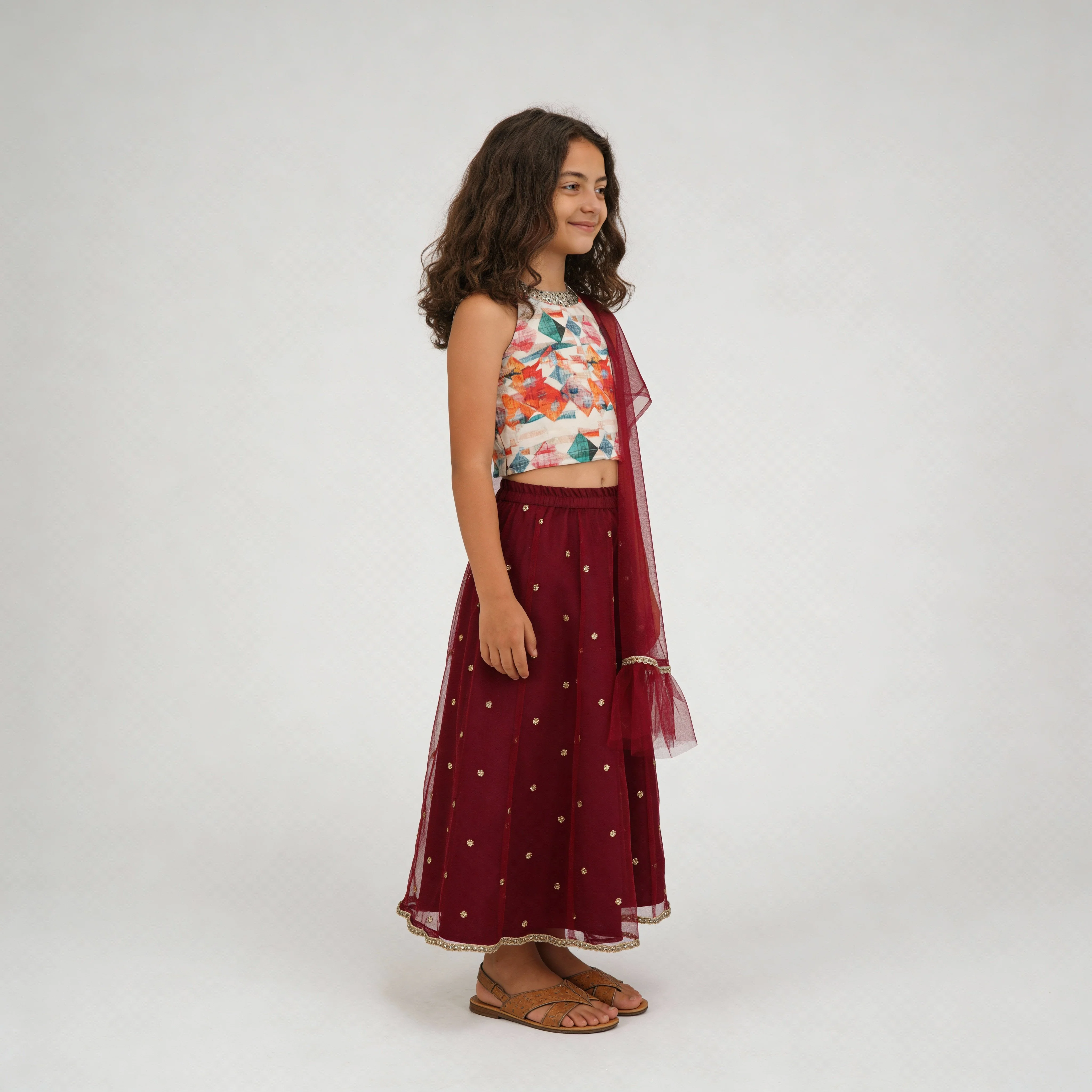 Girls Embellished Choli with Skirt & with Dupatta Set - Image 7