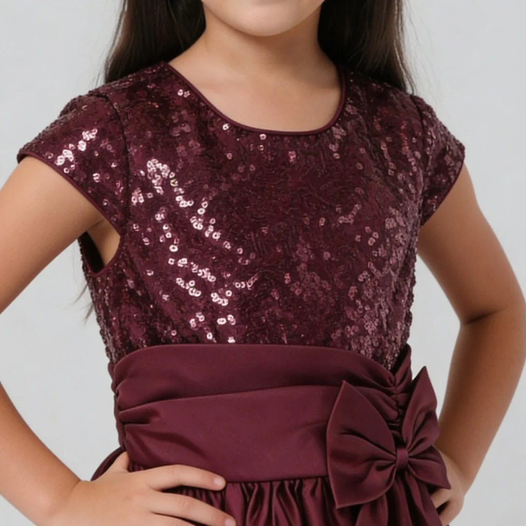 Girls Embellished Flared Satin Party Frock - Image 4
