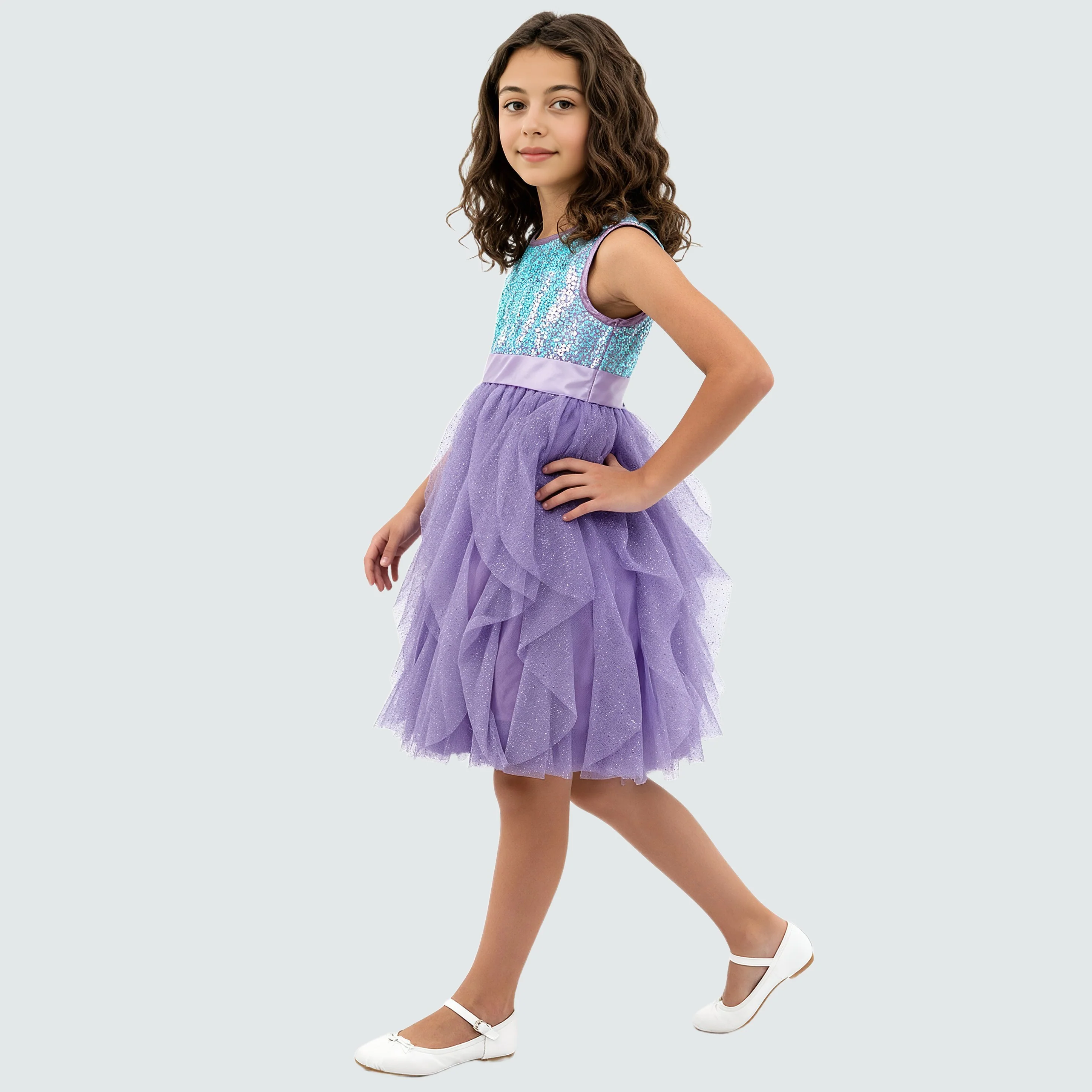 Girls Embellished Satin Dress - Image 5