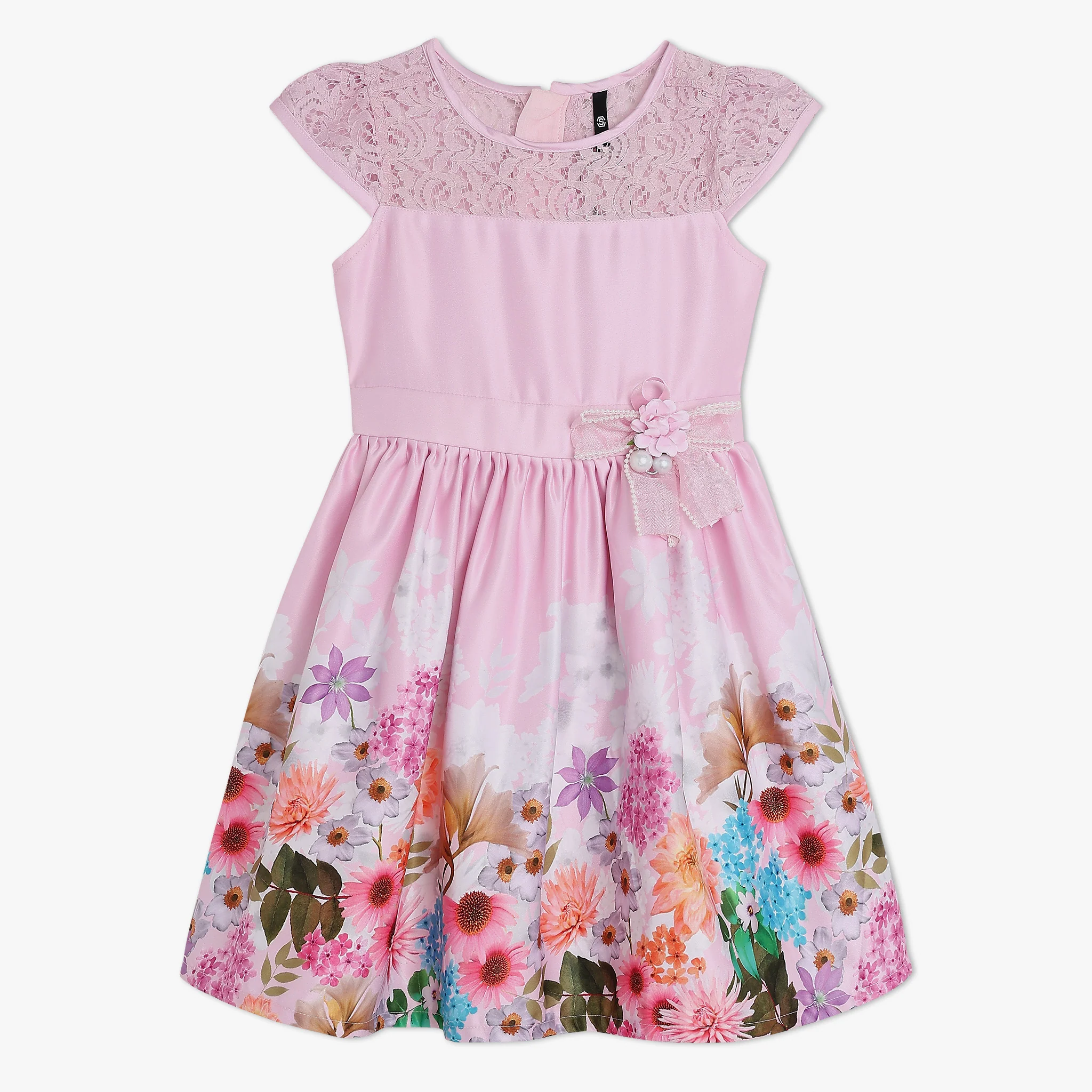 Girls Embellished Satin Frock