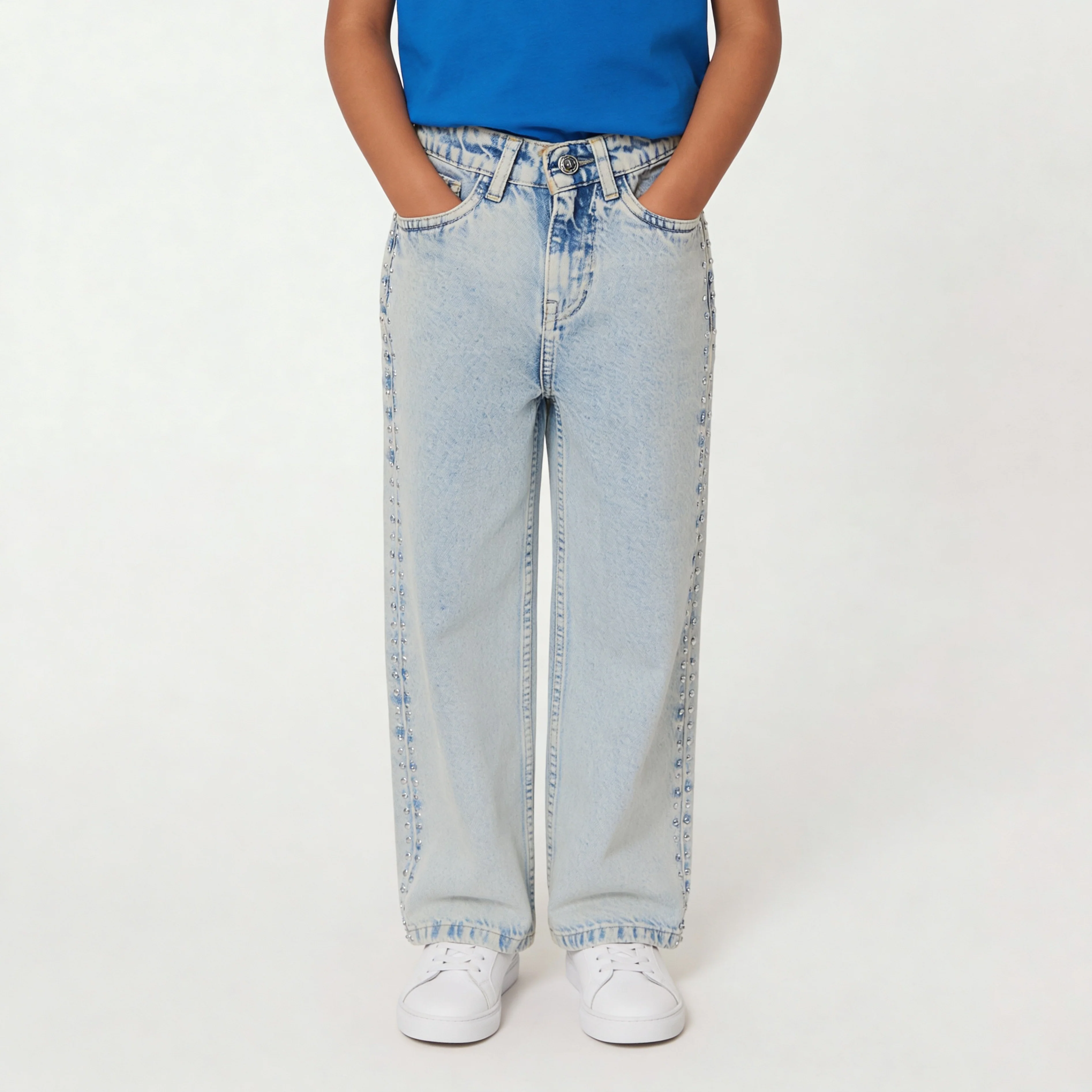 Girls Embellished Studded Straight Jeans - Image 2