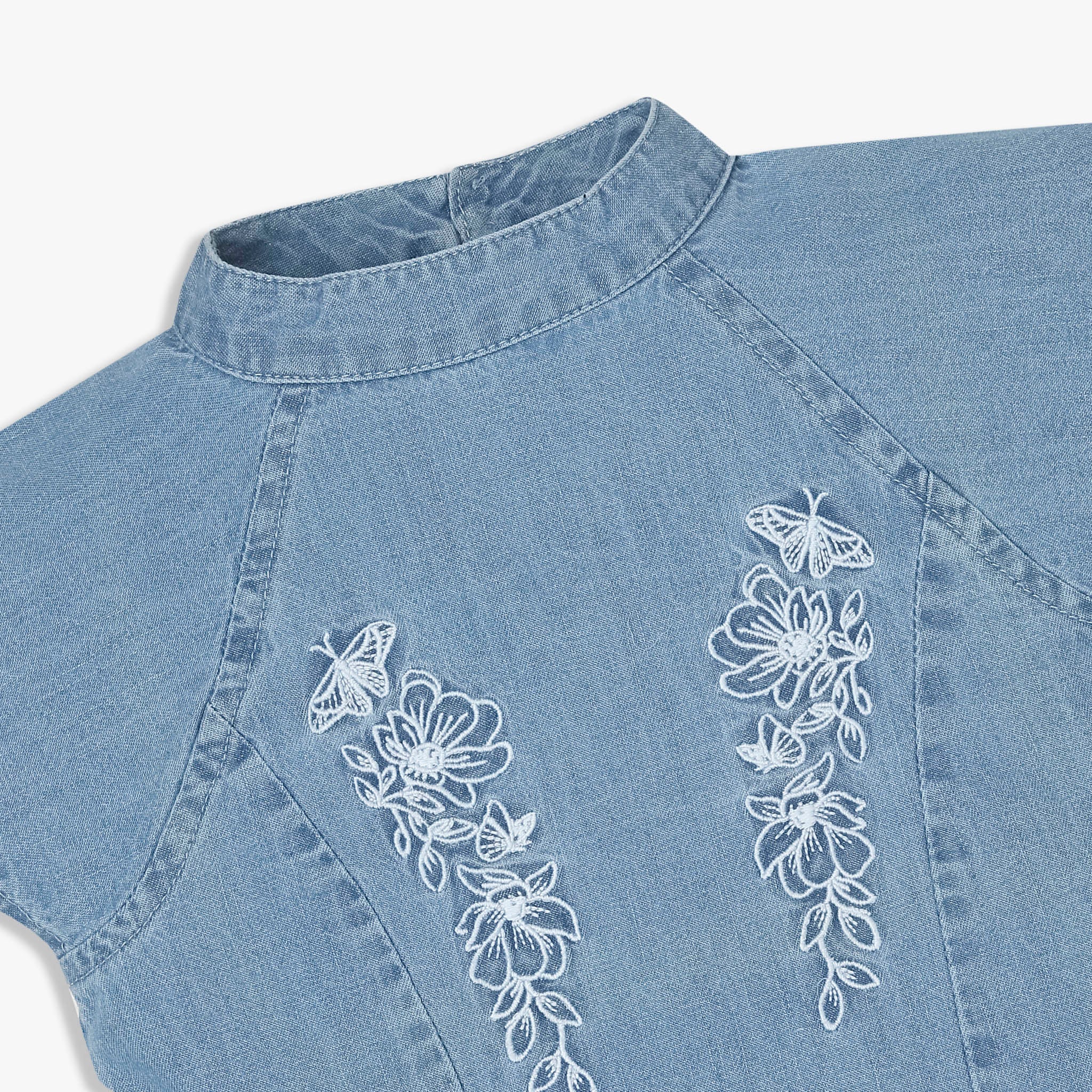 Girls Embroidered Hi-Low Pleated Top - Image 3