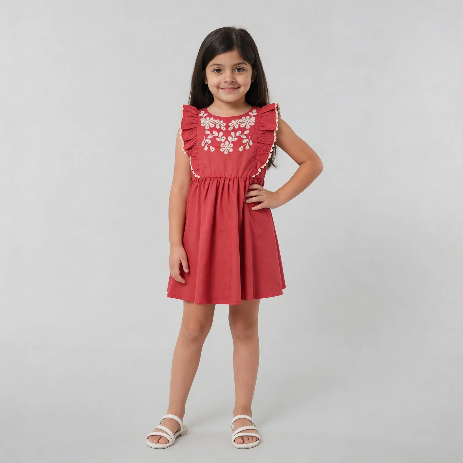 Girls Embroidered Knee Length Frock - Image 2