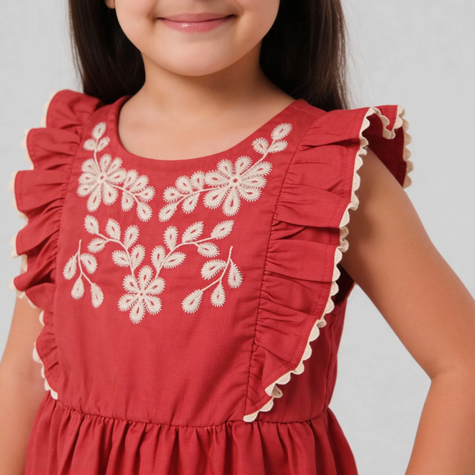 Girls Embroidered Knee Length Frock - Image 4
