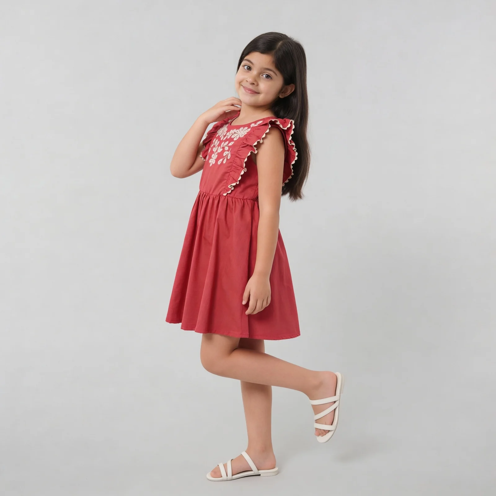 Girls Embroidered Knee Length Frock - Image 5