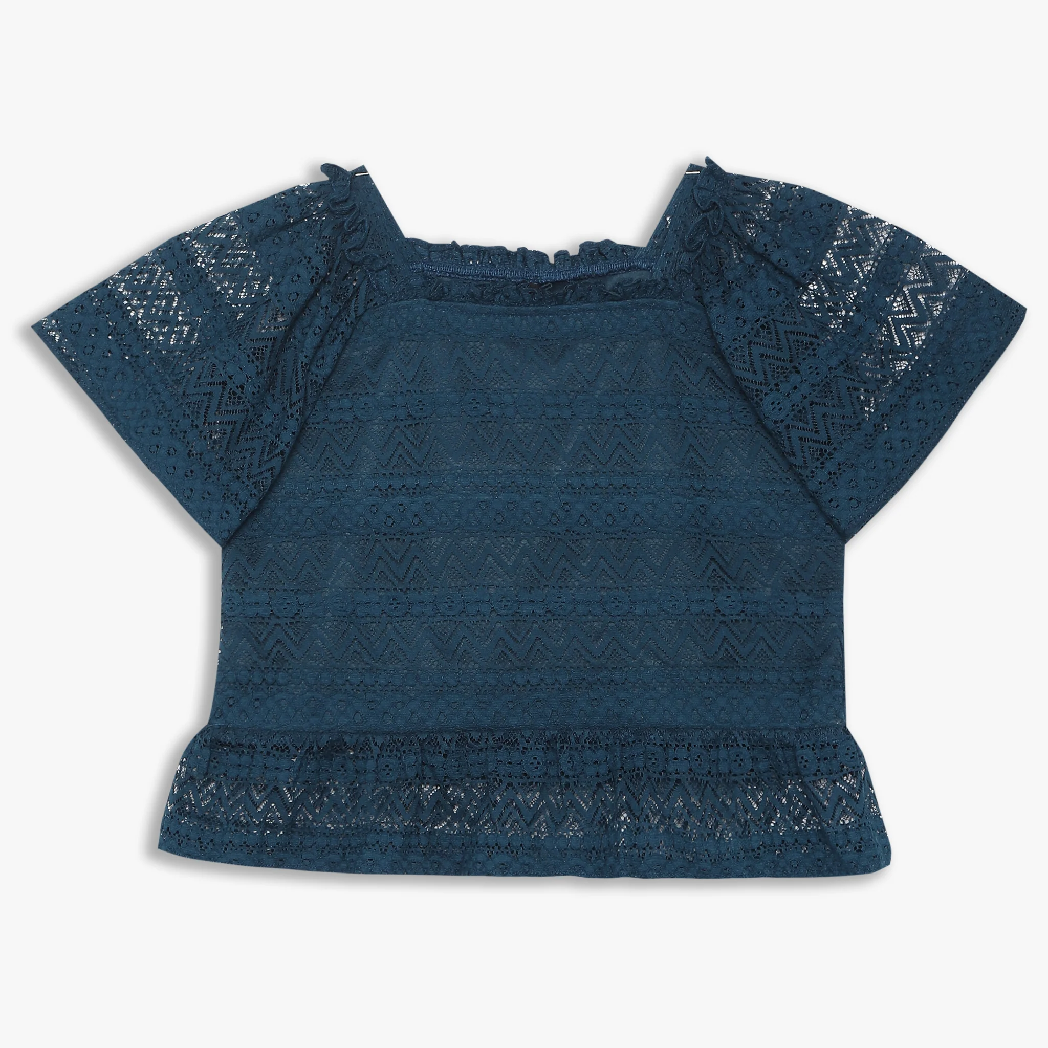 Girls Cotton Blend Half Sleeve Lace Top