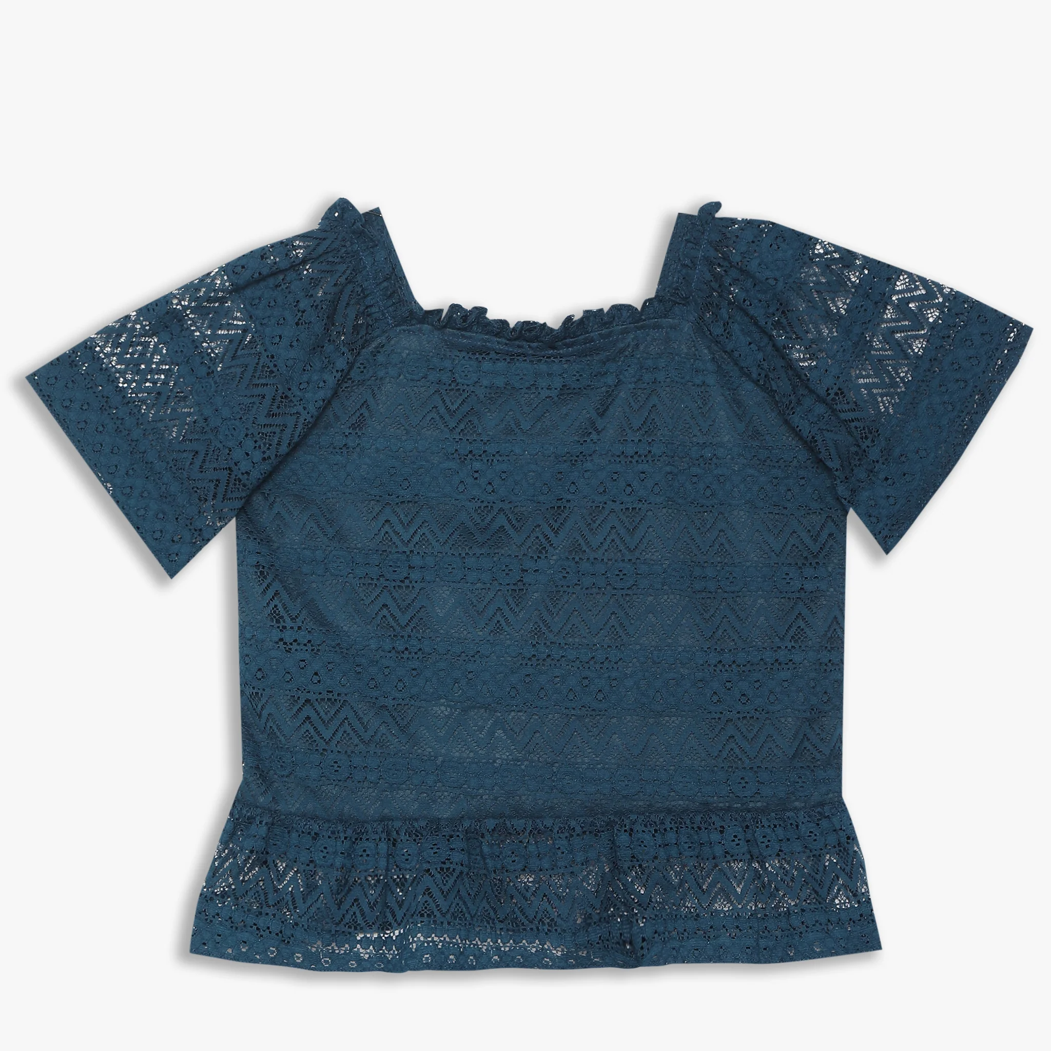 Girls Cotton Blend Half Sleeve Lace Top - Image 2