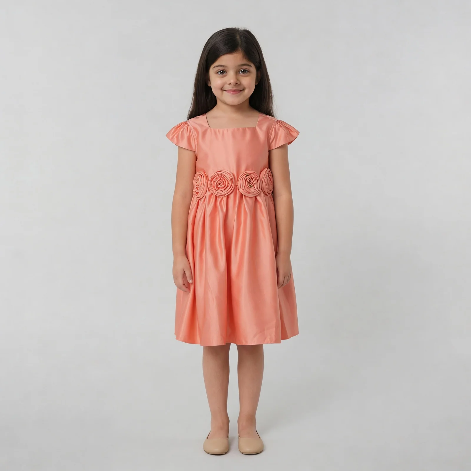Girls Flared Satin Frock - Image 2