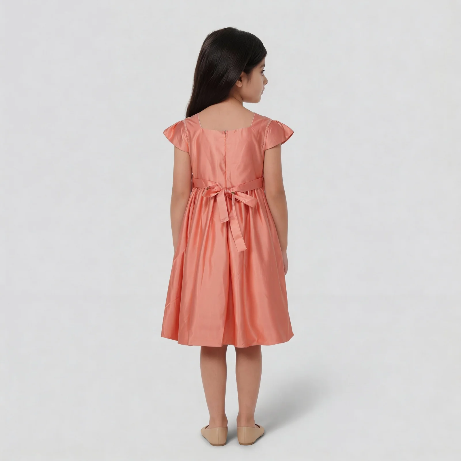 Girls Flared Satin Frock - Image 3